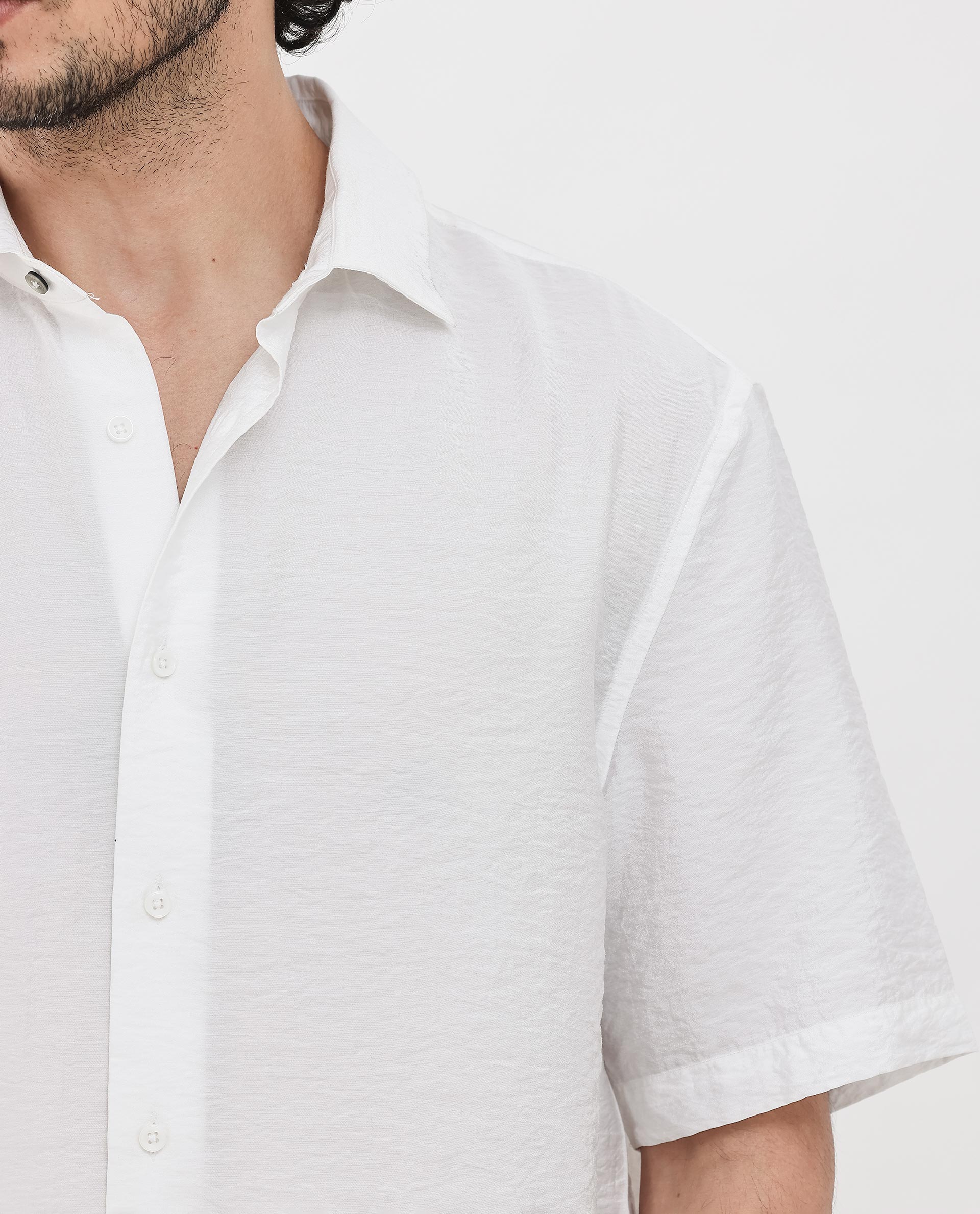 Rare Rabbit Men's Flo White Viscose Textured Boxy Fit Half Sleeve Collared Shirt - Image 4