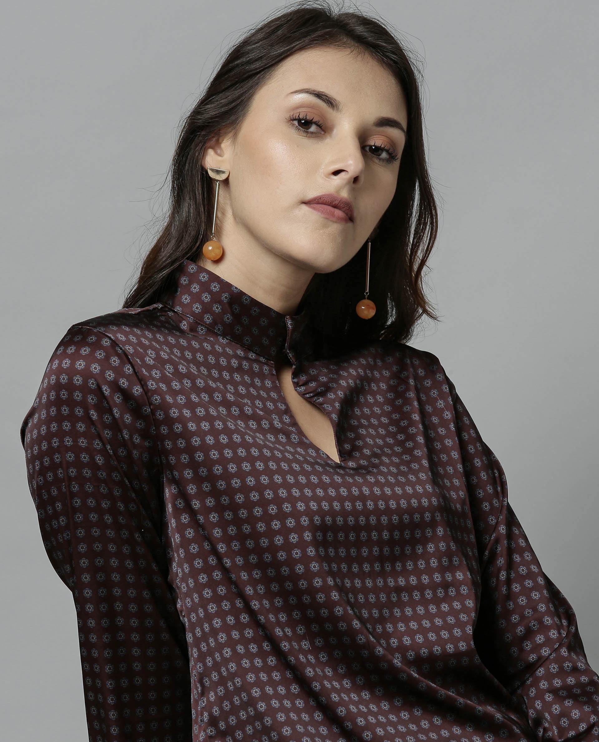 Rareism Women Float Brown Top Full Sleeves Solid