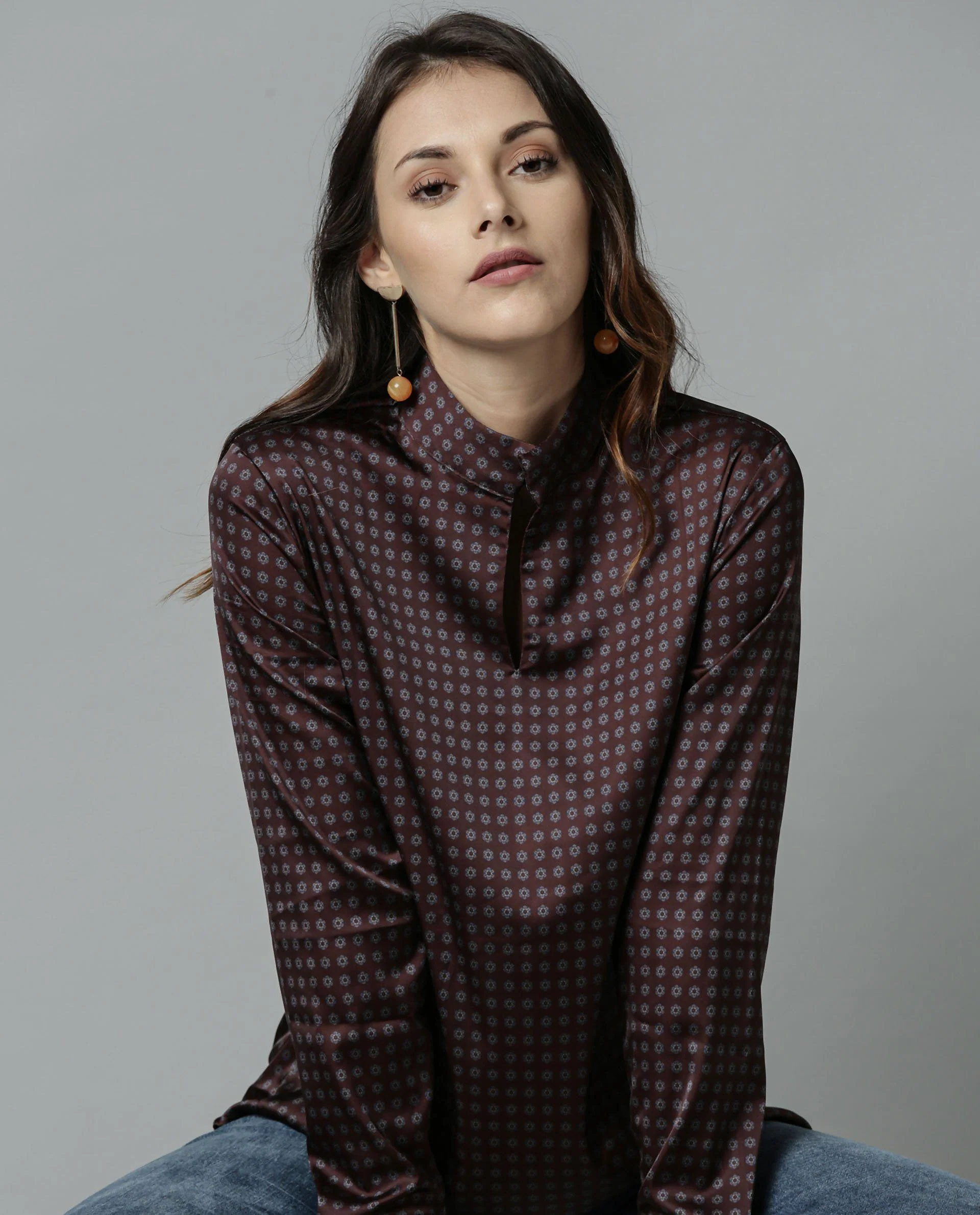 Rareism Women Float Brown Top Full Sleeves Solid - Image 2