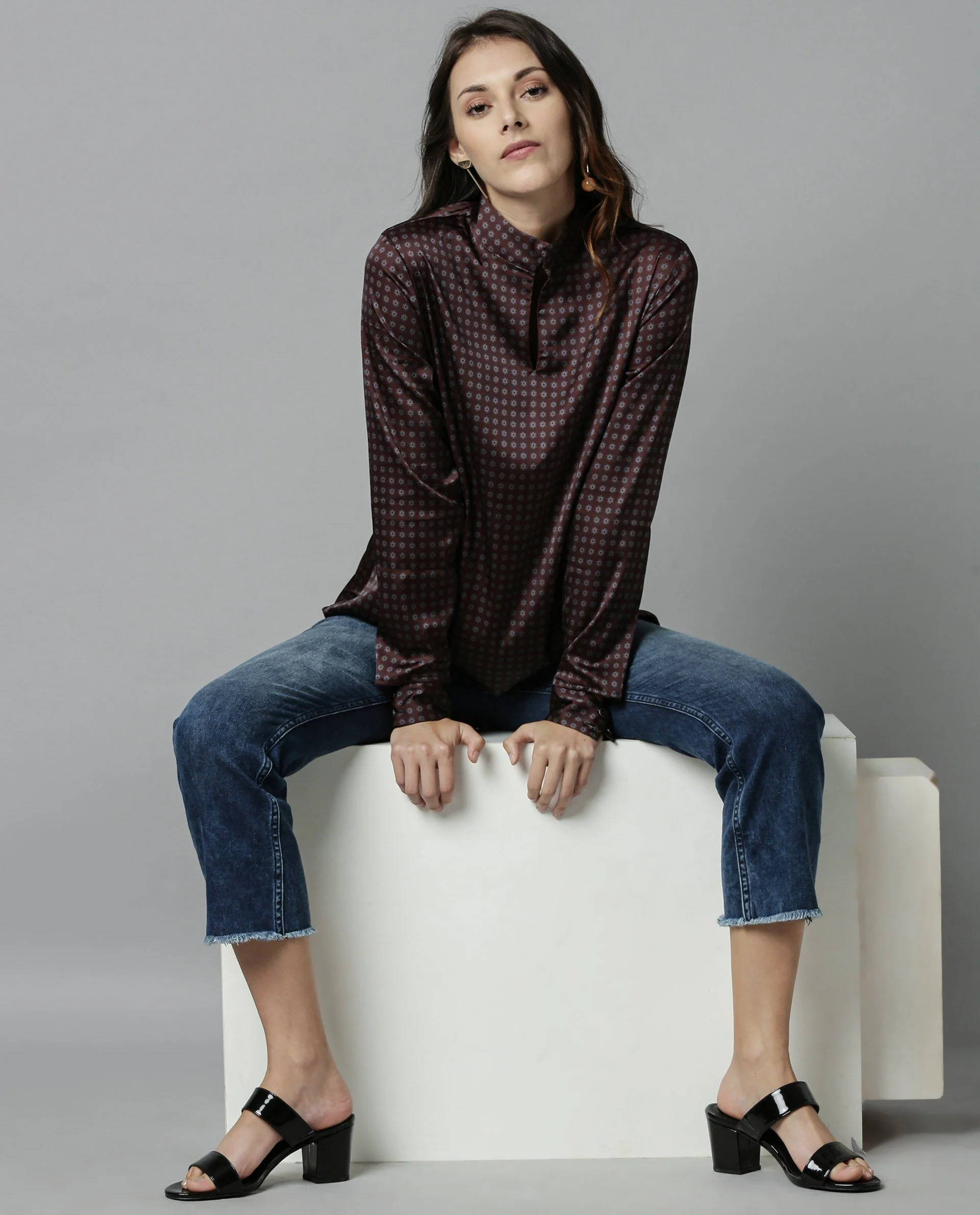 Rareism Women Float Brown Top Full Sleeves Solid - Image 5