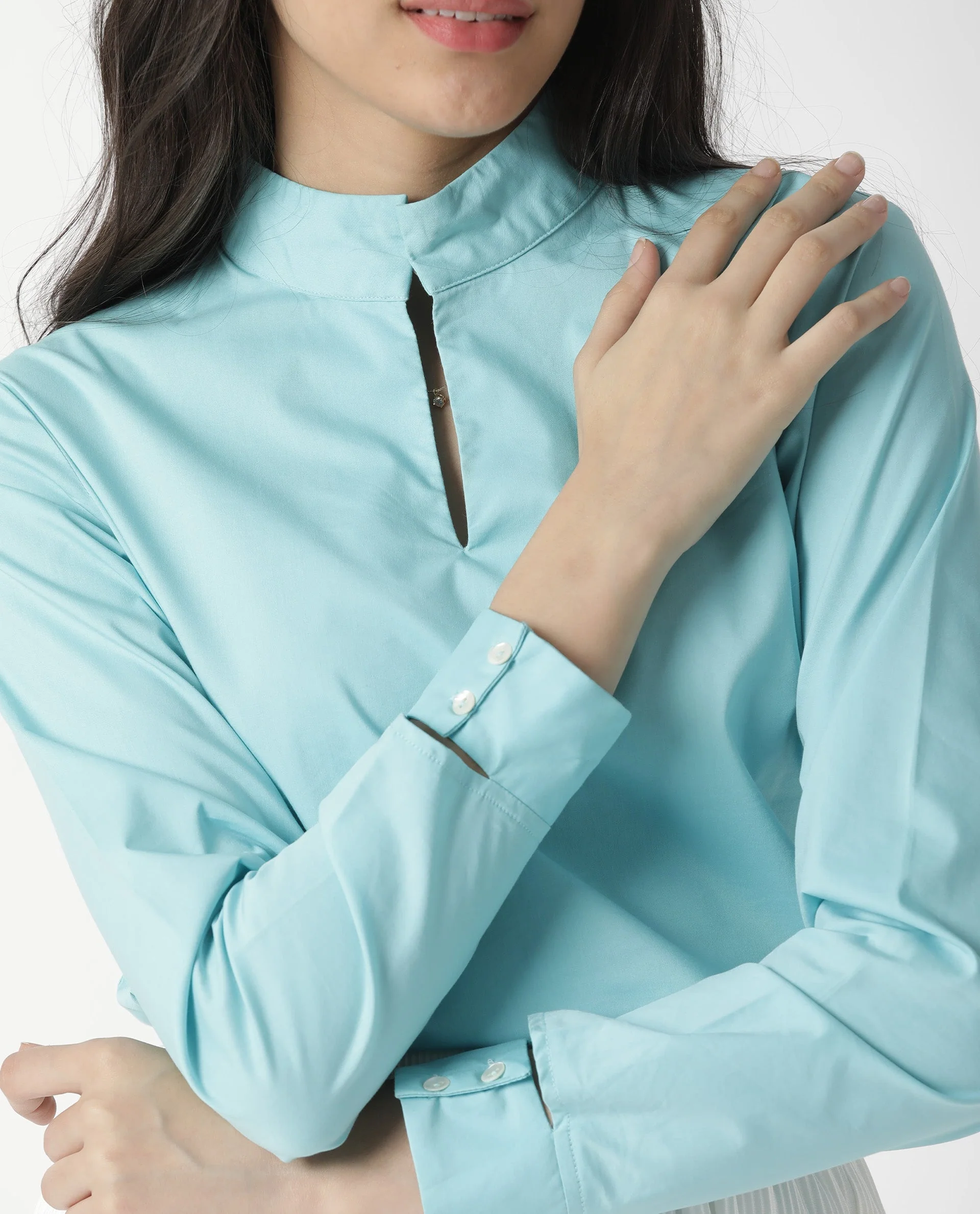 Rareism Women Float Blue Top Full Sleeves Solid