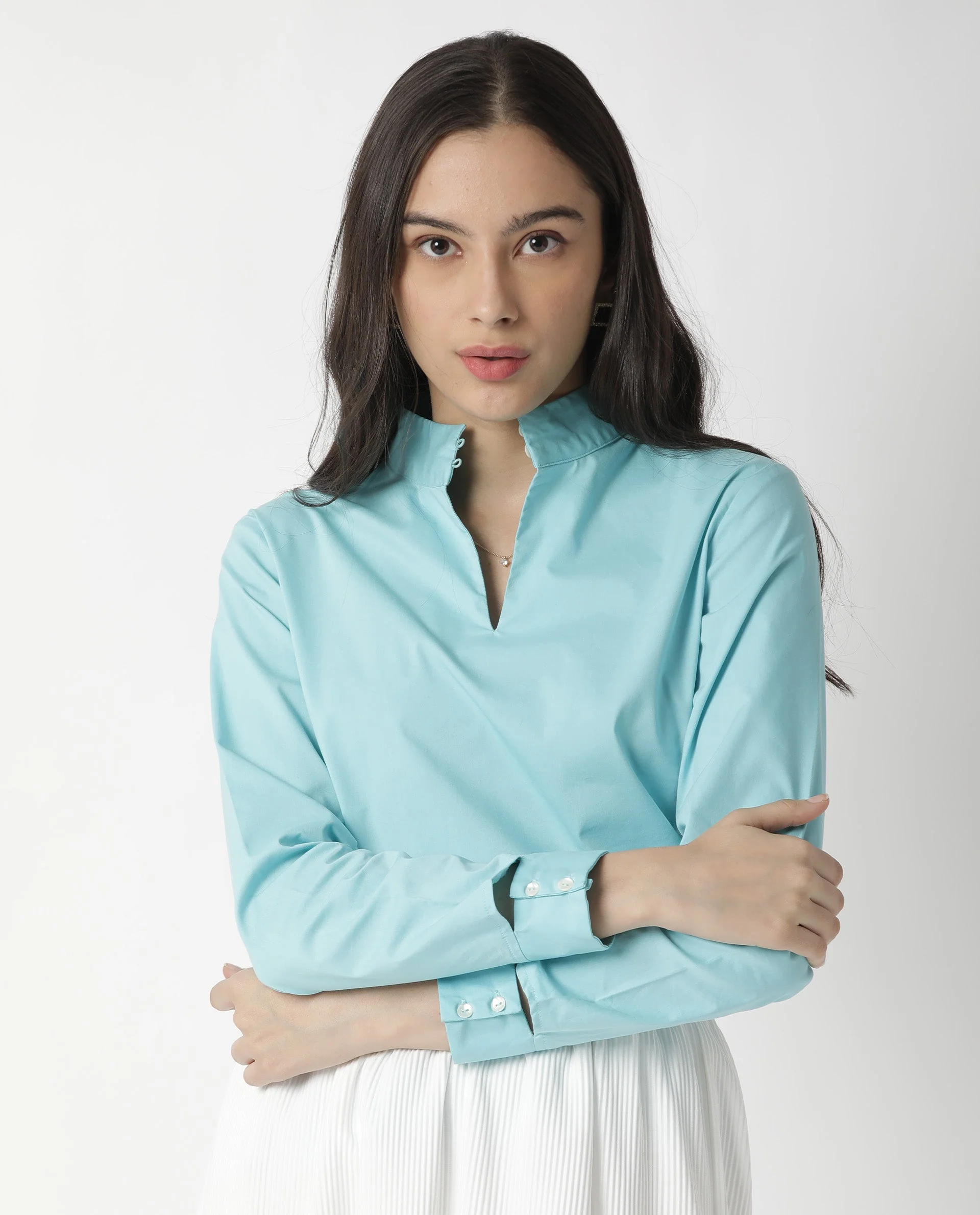 Rareism Women Float Blue Top Full Sleeves Solid - Image 2