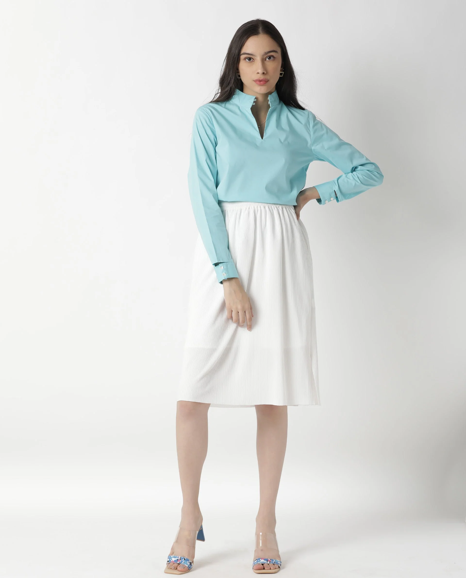 Rareism Women Float Blue Top Full Sleeves Solid - Image 3