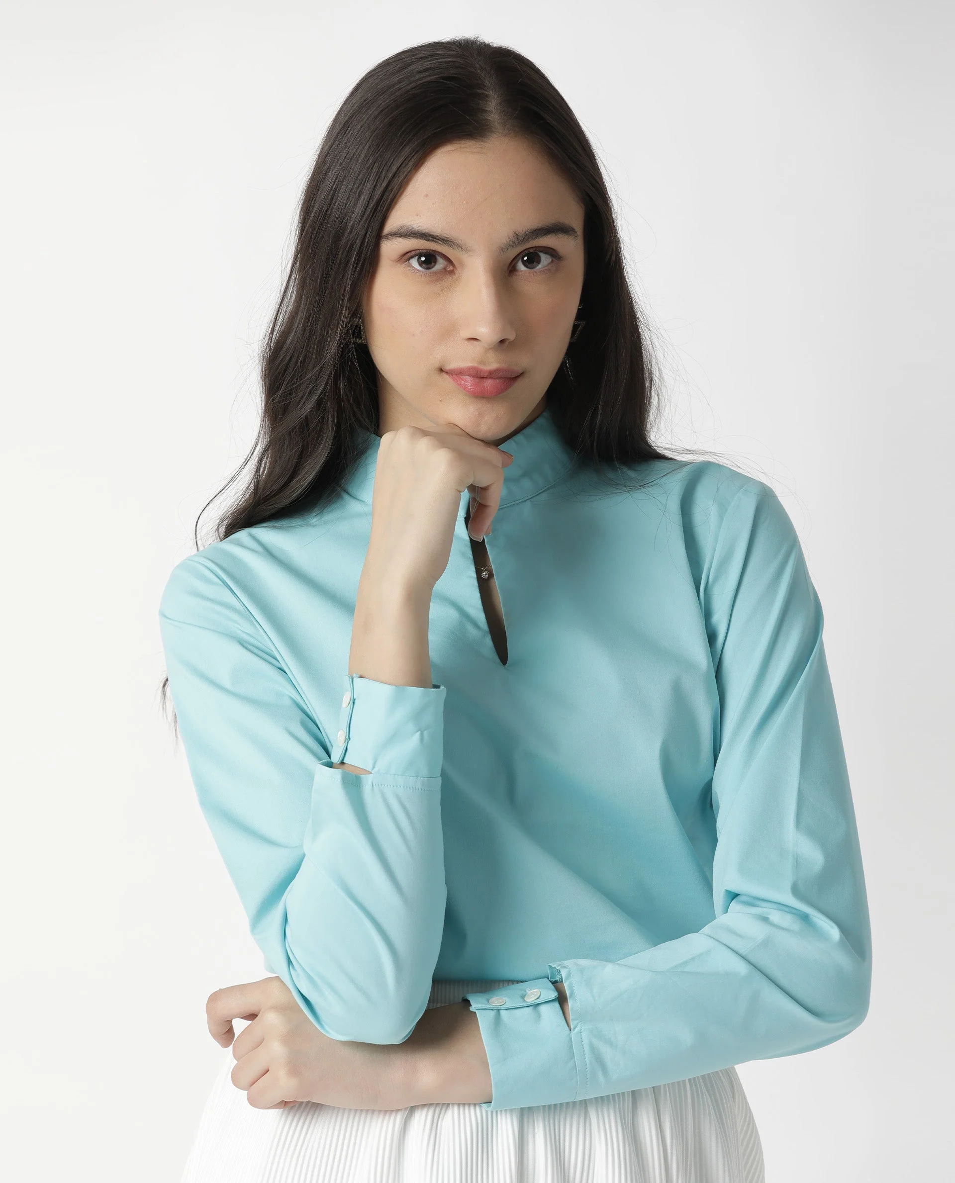 Rareism Women Float Blue Top Full Sleeves Solid - Image 4
