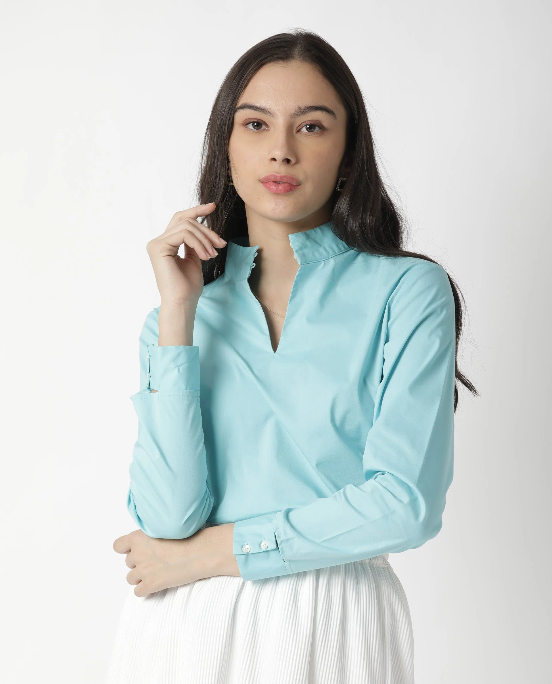 Rareism Women Float Blue Top Full Sleeves Solid - Image 5