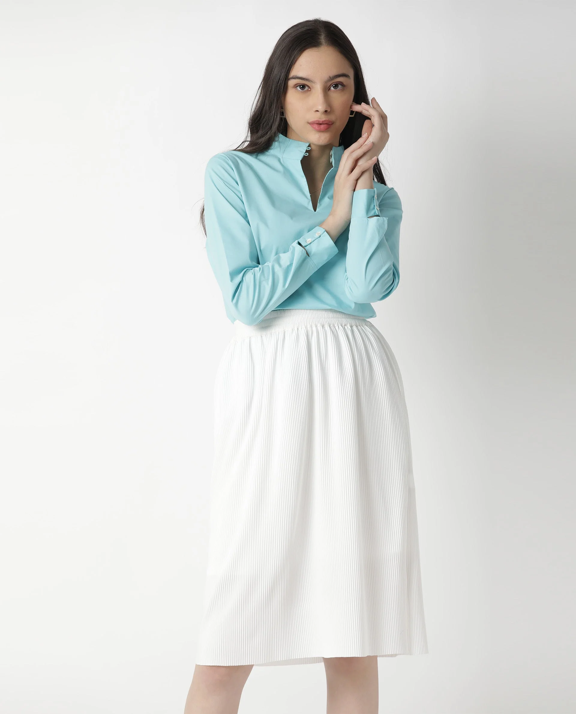 Rareism Women Float Blue Top Full Sleeves Solid - Image 7