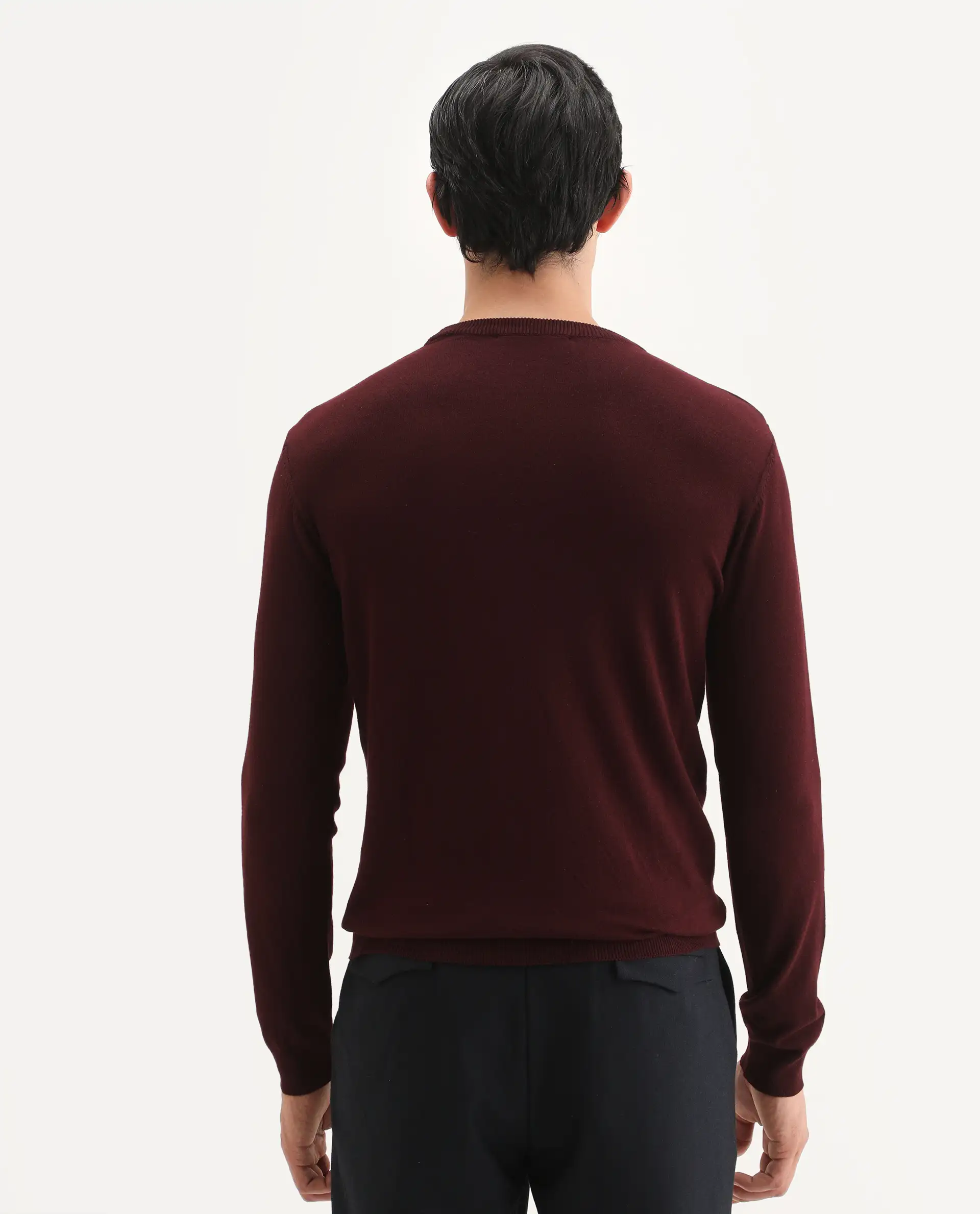 Rare Rabbit Men's Flock Dark Maroon Viscose Polka Print Relaxed Fit Full Sleeve Crew Neck Sweater - Image 8