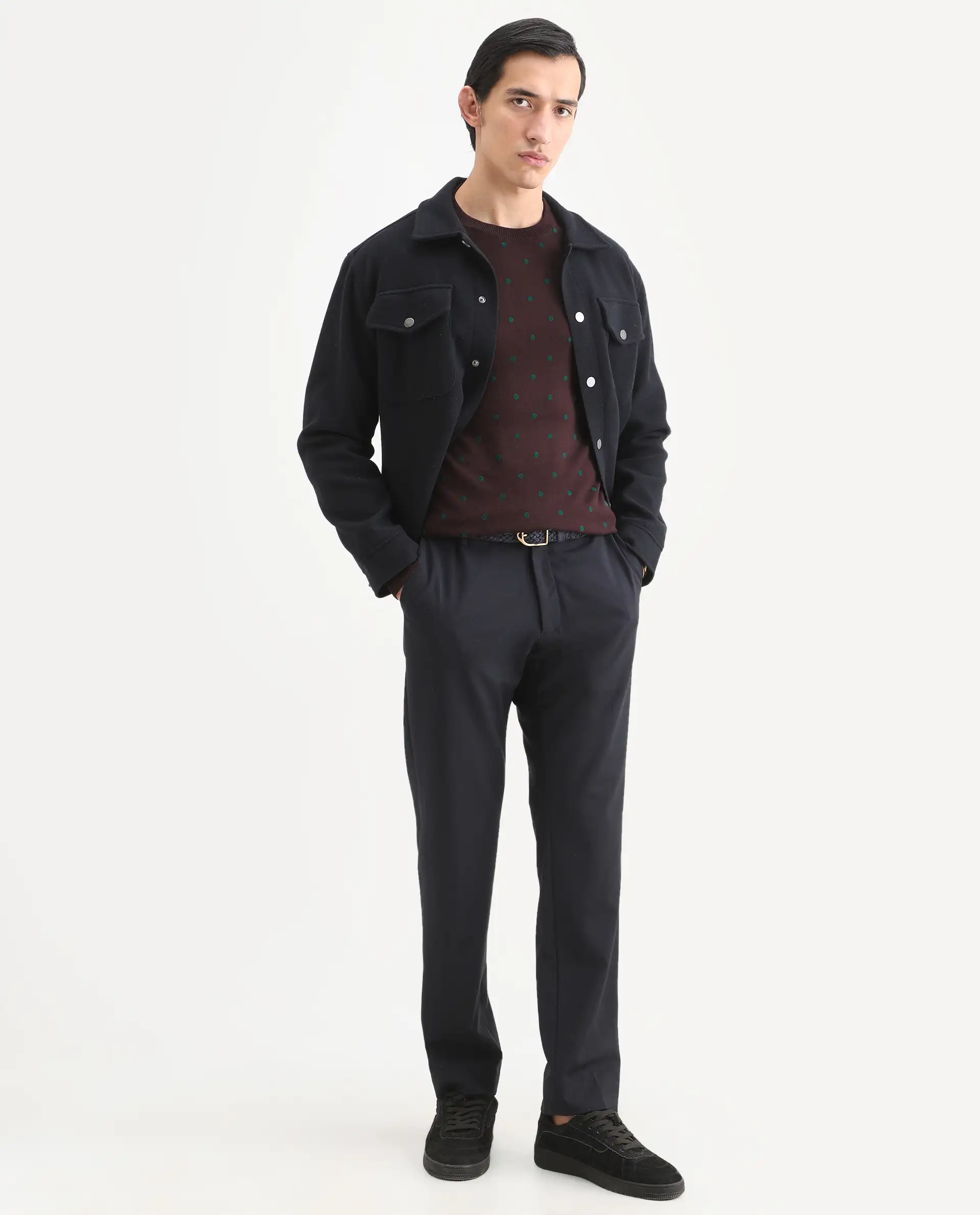 Rare Rabbit Men's Flock Maroon Viscose Polka Print Relaxed Fit Full Sleeve Crew Neck Sweater - Image 2