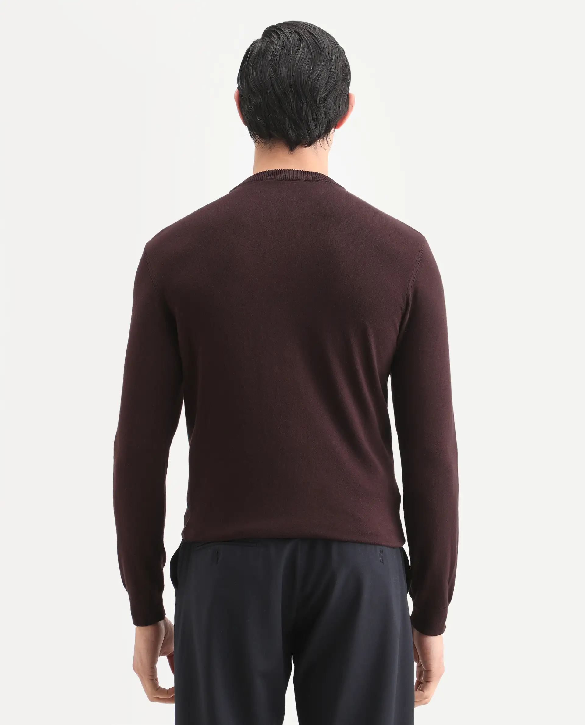 Rare Rabbit Men's Flock Maroon Viscose Polka Print Relaxed Fit Full Sleeve Crew Neck Sweater - Image 8