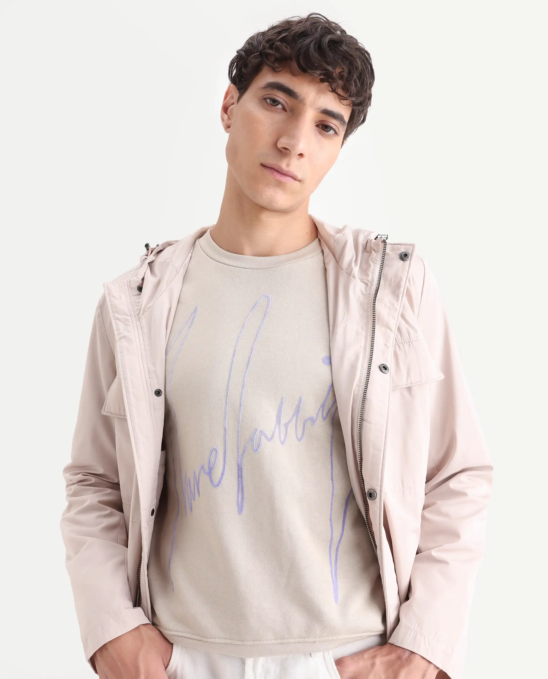 Rare Rabbit Men's Flocker Beige Cotton Graphic Print Regular Fit Full Sleeve Crew Neck Sweatshirt