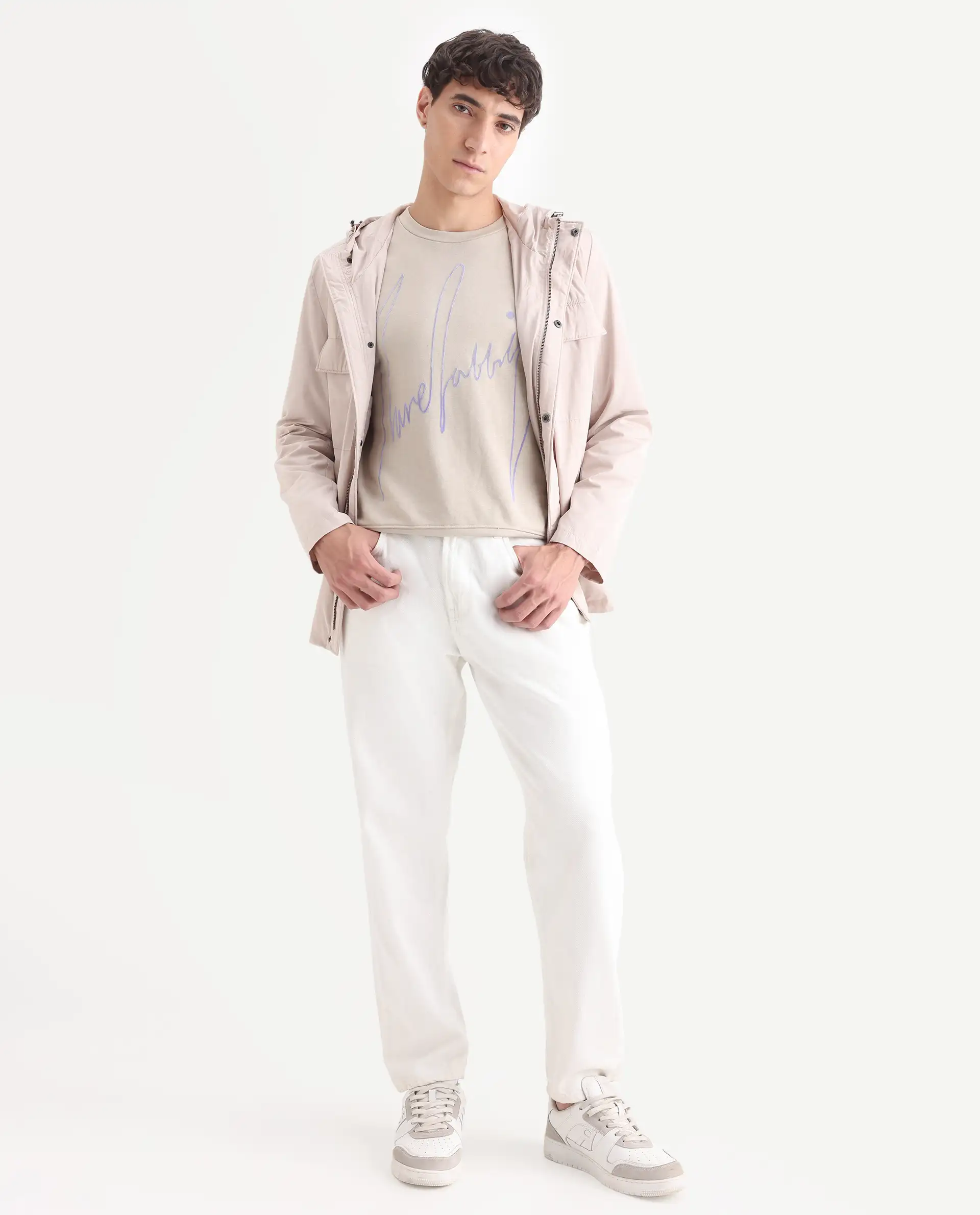 Rare Rabbit Men's Flocker Beige Cotton Graphic Print Regular Fit Full Sleeve Crew Neck Sweatshirt - Image 2