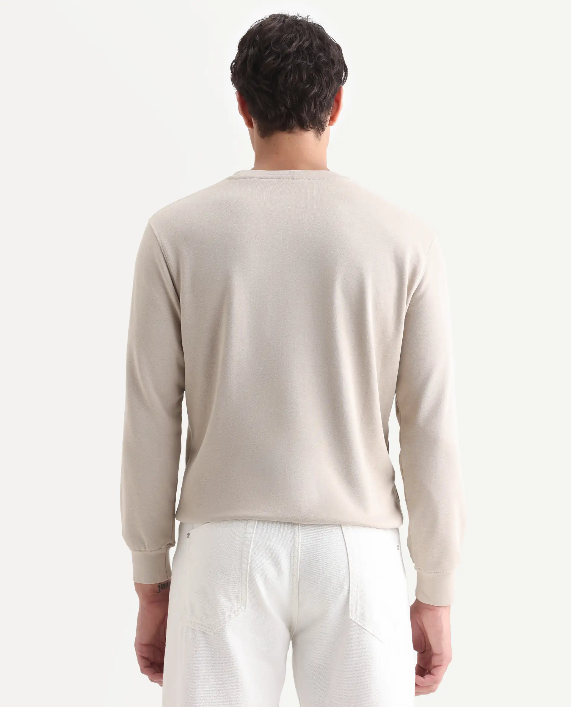Rare Rabbit Men's Flocker Beige Cotton Graphic Print Regular Fit Full Sleeve Crew Neck Sweatshirt - Image 7