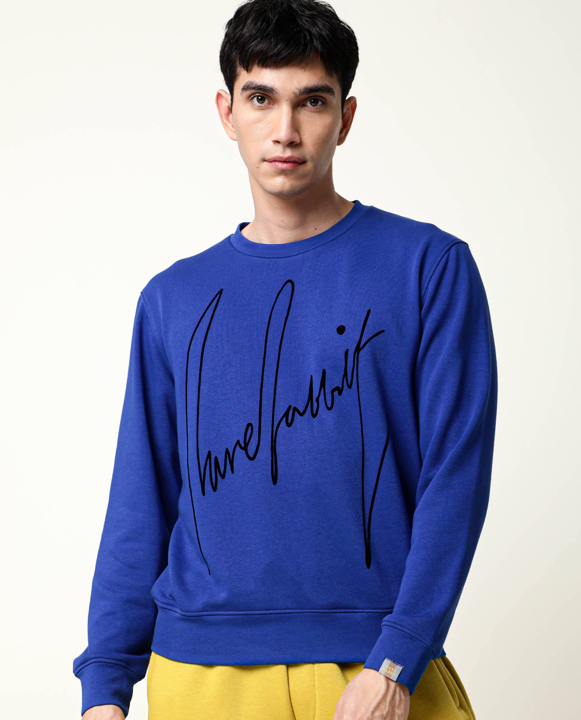 Rare Rabbit Men's Flocker Blue Cotton Graphic Print Regular Fit Full Sleeve Crew Neck Sweatshirt - Image 4