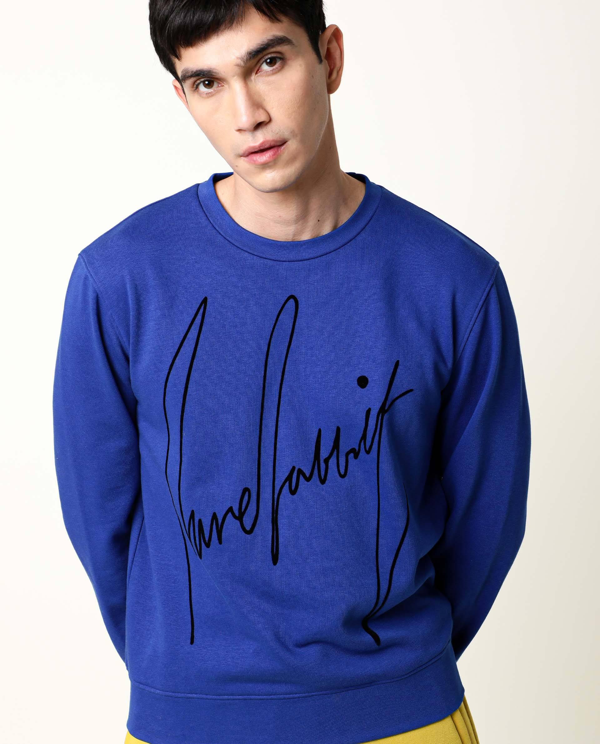 Rare Rabbit Men's Flocker Blue Cotton Graphic Print Regular Fit Full Sleeve Crew Neck Sweatshirt - Image 6