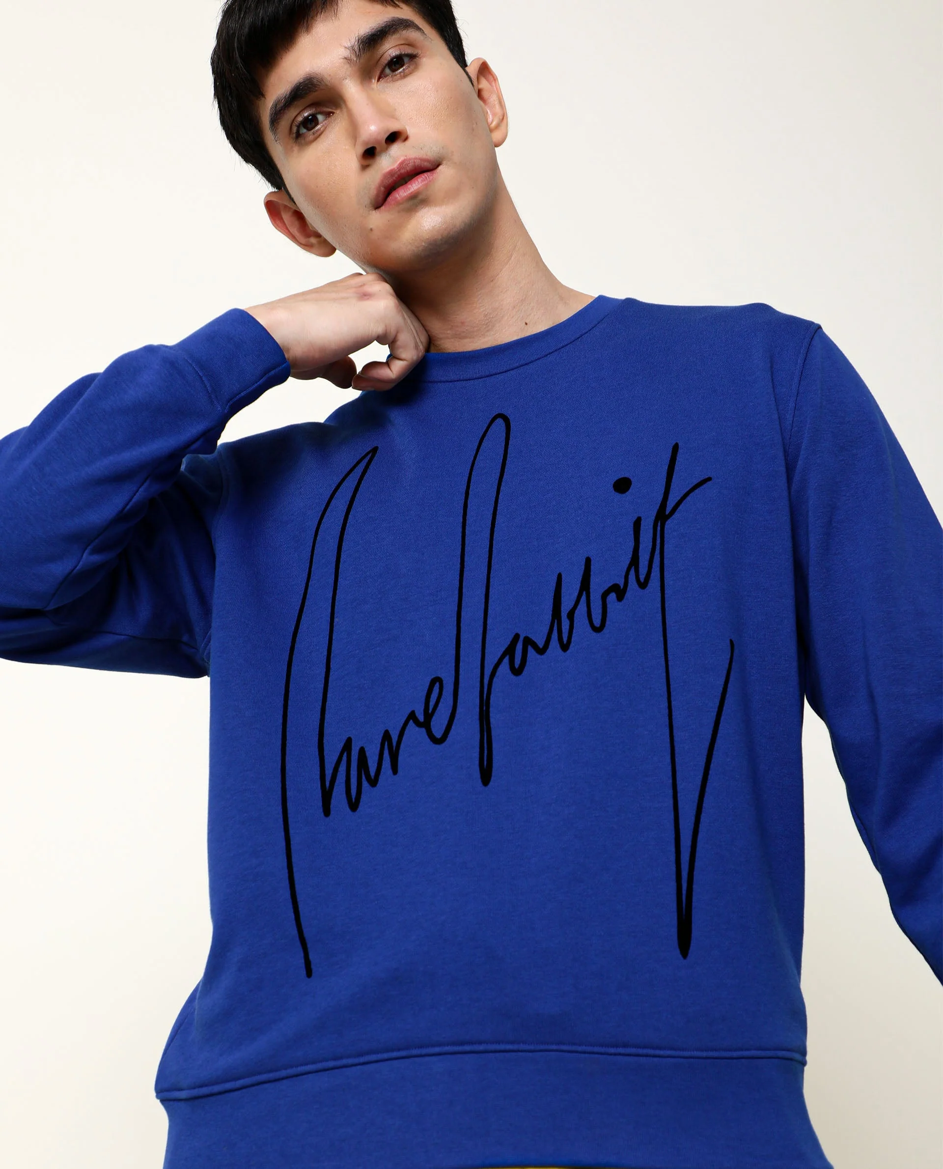 Rare Rabbit Men's Flocker Blue Cotton Graphic Print Regular Fit Full Sleeve Crew Neck Sweatshirt - Image 7