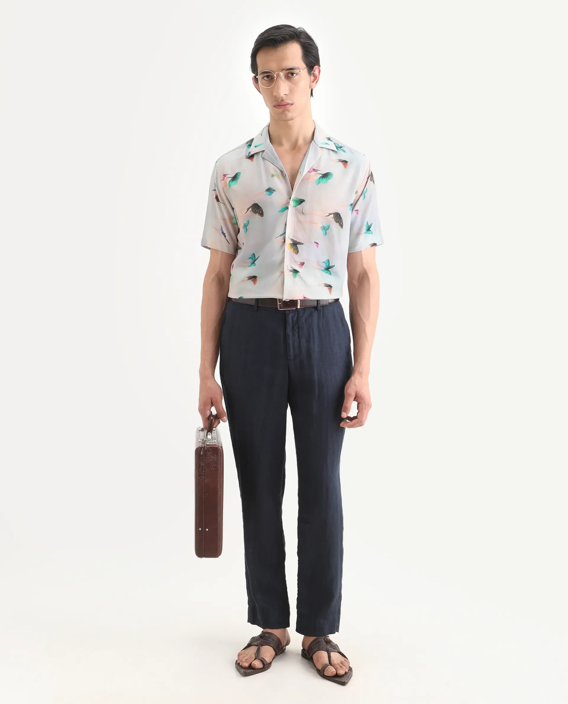 Rare Rabbit Men's Flog Dusky Blue Viscose Fabric Half Sleeve Cuban Collar Regular Fit Floral Print Shirt - Image 2