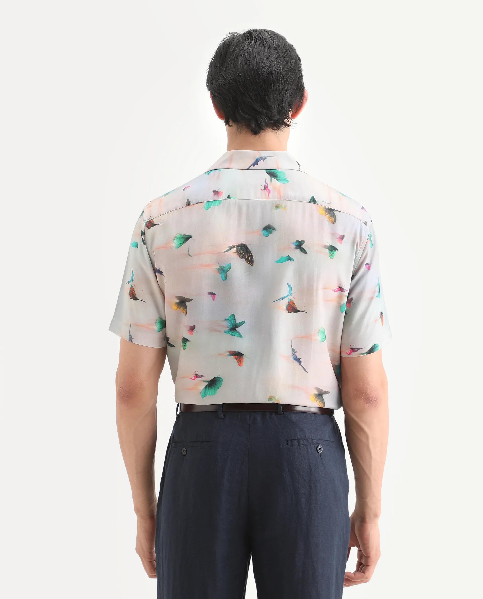 Rare Rabbit Men's Flog Dusky Blue Viscose Fabric Half Sleeve Cuban Collar Regular Fit Floral Print Shirt - Image 8