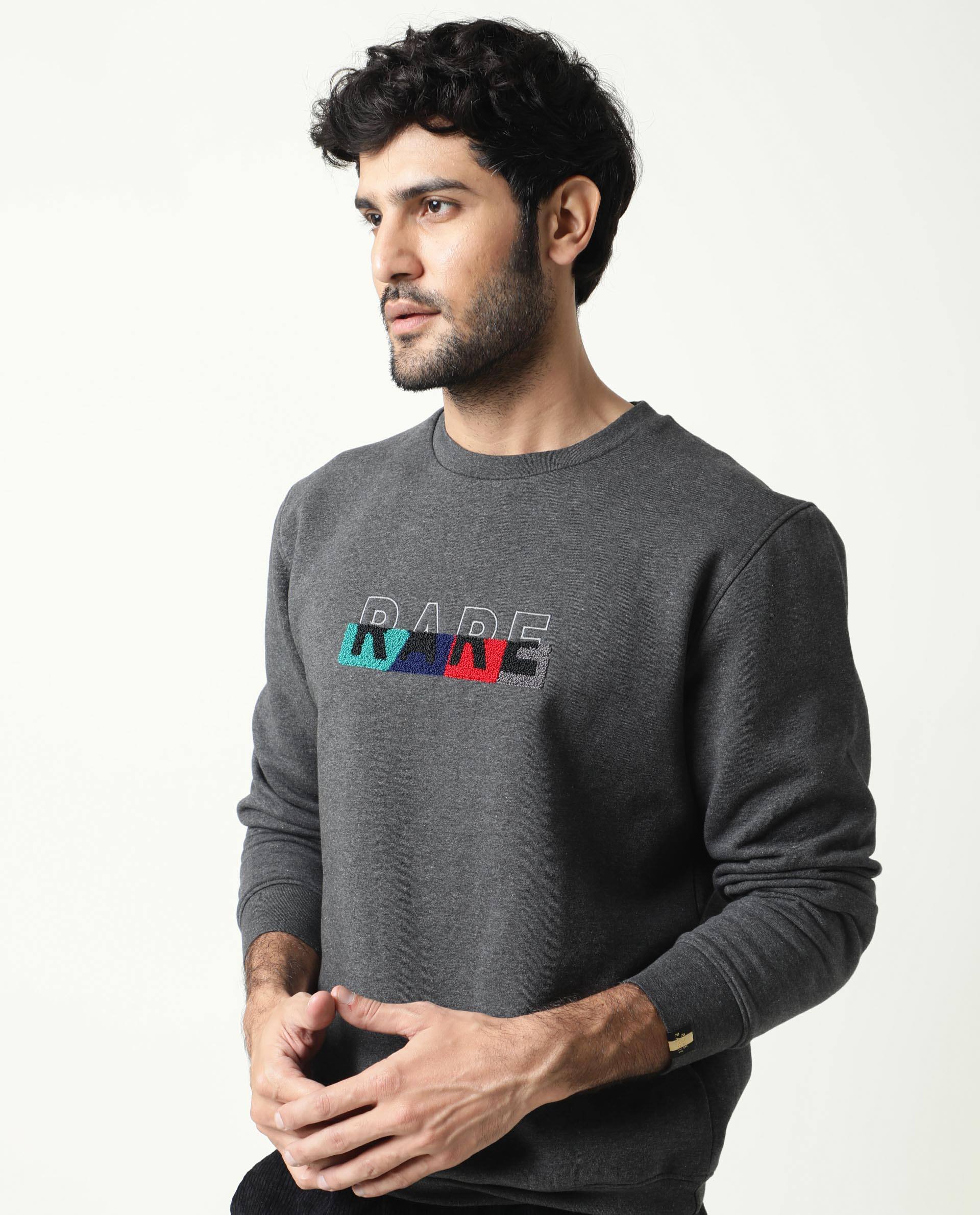 Rare Rabbit Men's Floki Black Cotton Embroidered Slim Fit Full Sleeve Crew Neck Sweatshirt - Image 3
