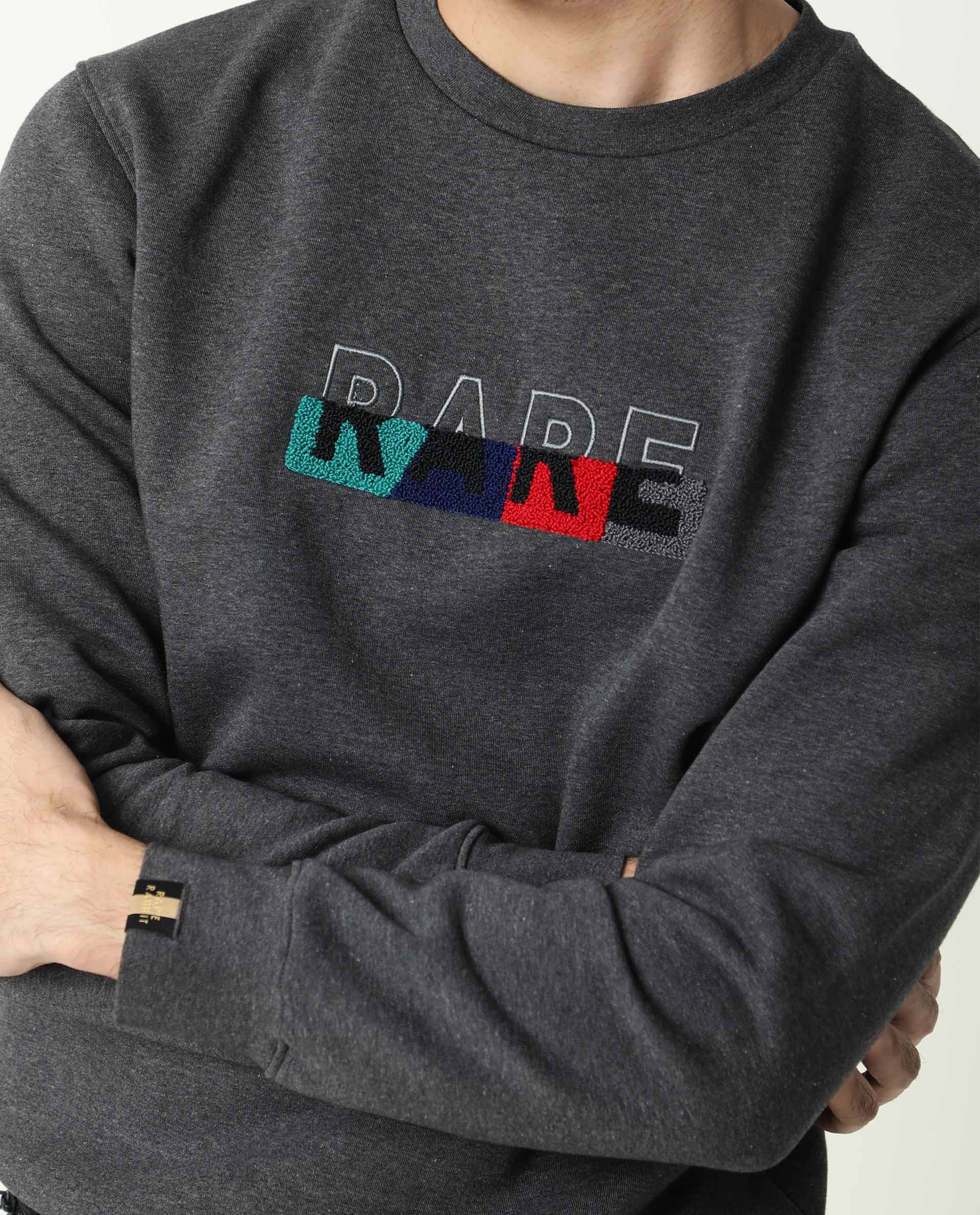Rare Rabbit Men's Floki Black Cotton Embroidered Slim Fit Full Sleeve Crew Neck Sweatshirt - Image 4