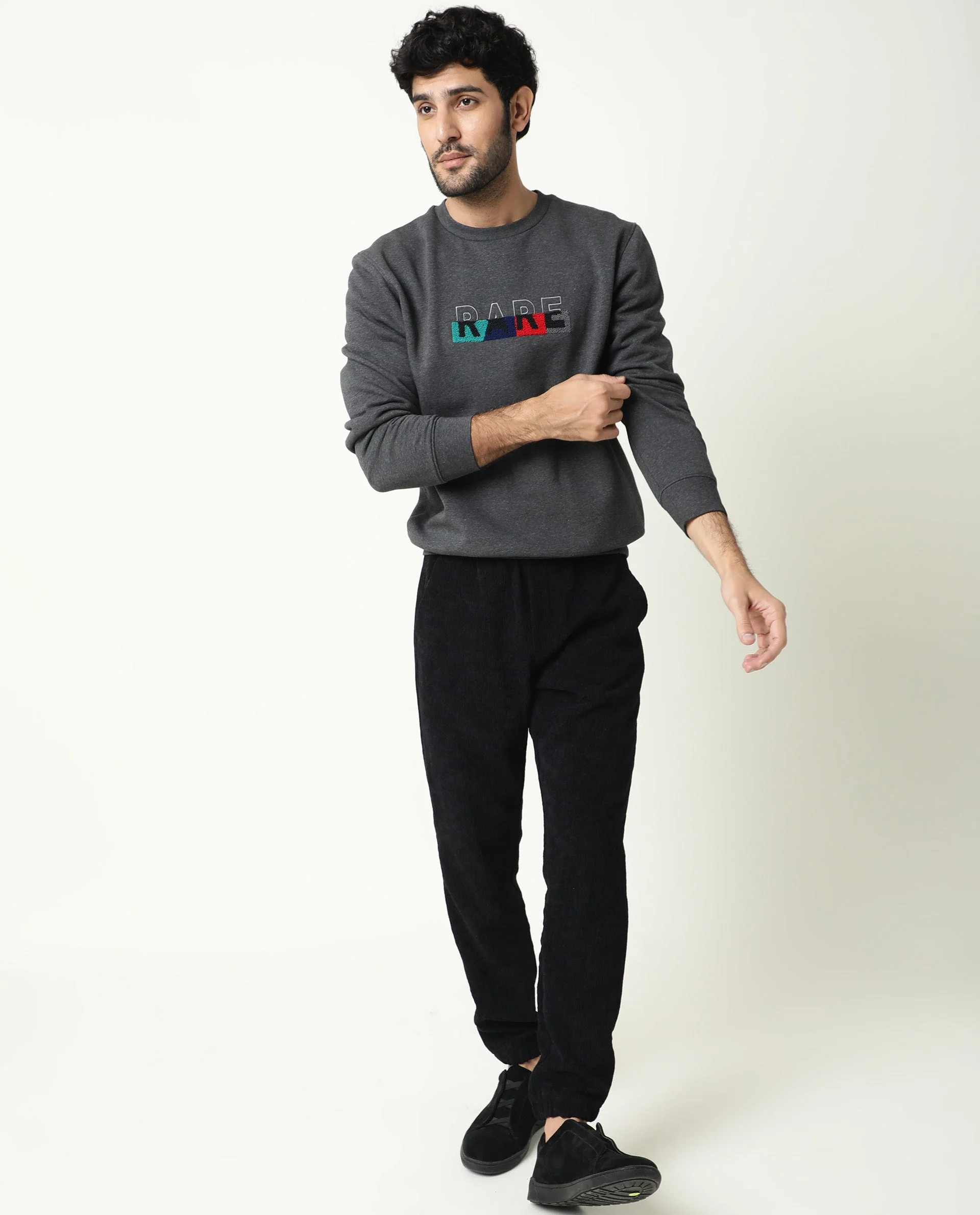 Rare Rabbit Men's Floki Black Cotton Embroidered Slim Fit Full Sleeve Crew Neck Sweatshirt - Image 6