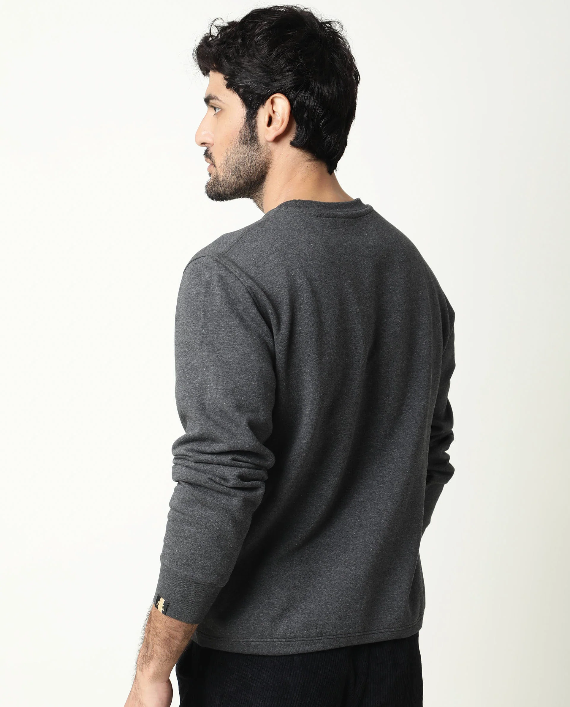 Rare Rabbit Men's Floki Black Cotton Embroidered Slim Fit Full Sleeve Crew Neck Sweatshirt - Image 7