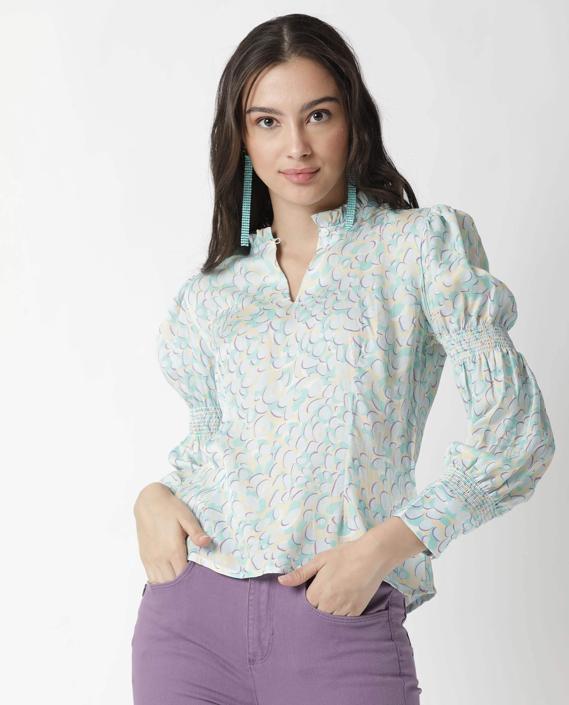 Rareism Women's Floor Purple Sweetheart Neck Printed Knee Length Slim Fit Top - Image 10