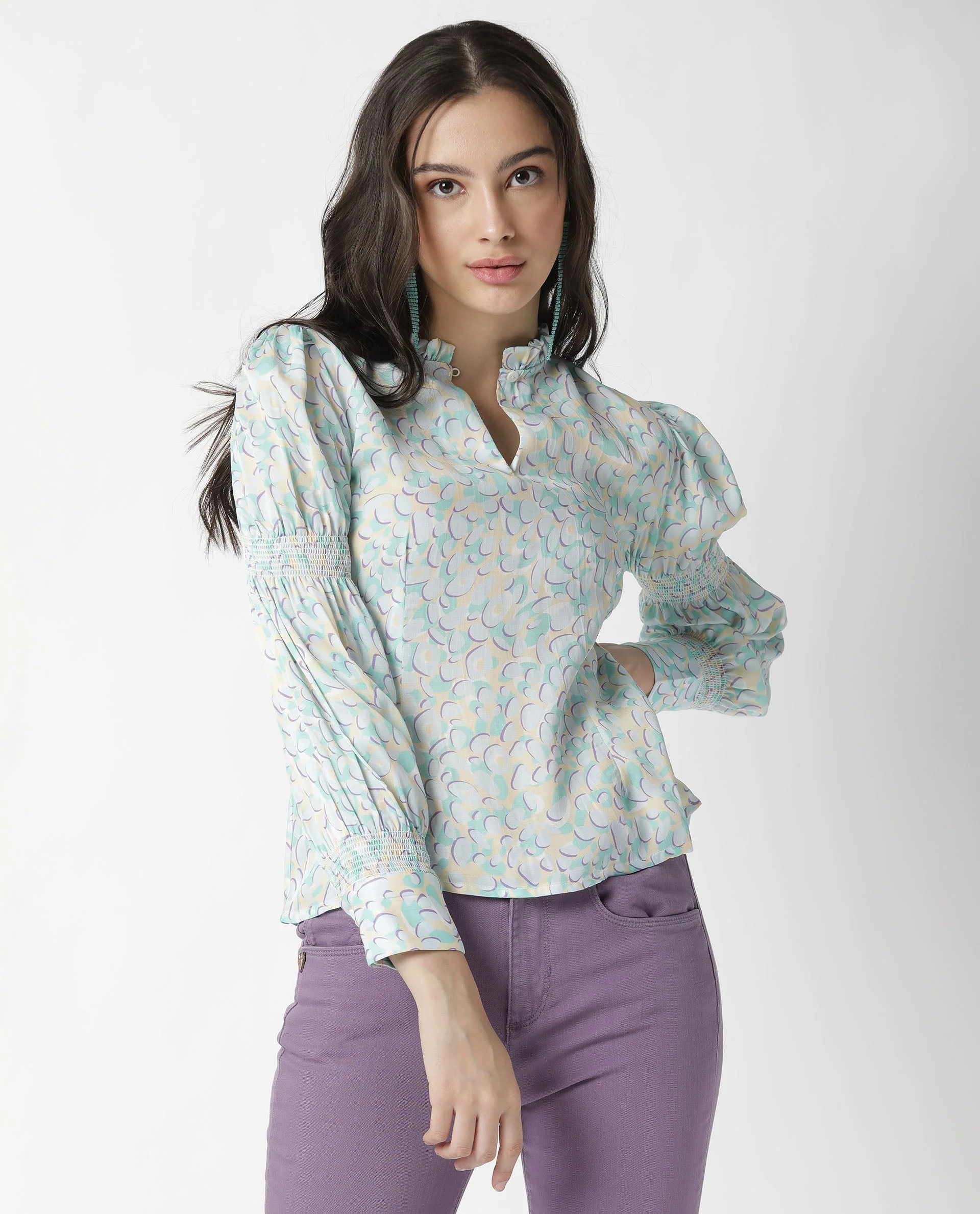 Rareism Women's Floor Purple Sweetheart Neck Printed Knee Length Slim Fit Top - Image 13