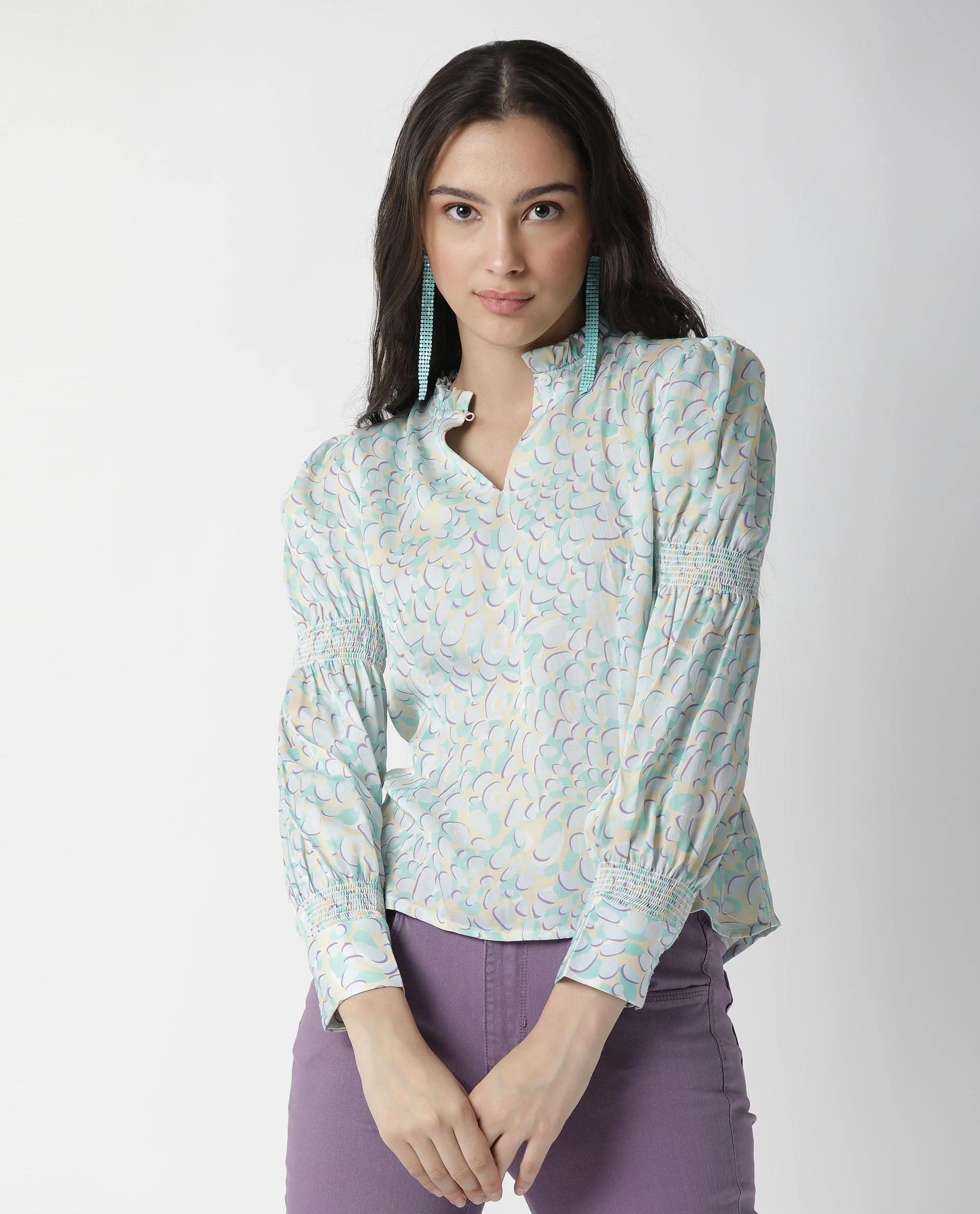 Rareism Women's Floor Purple Sweetheart Neck Printed Knee Length Slim Fit Top - Image 14