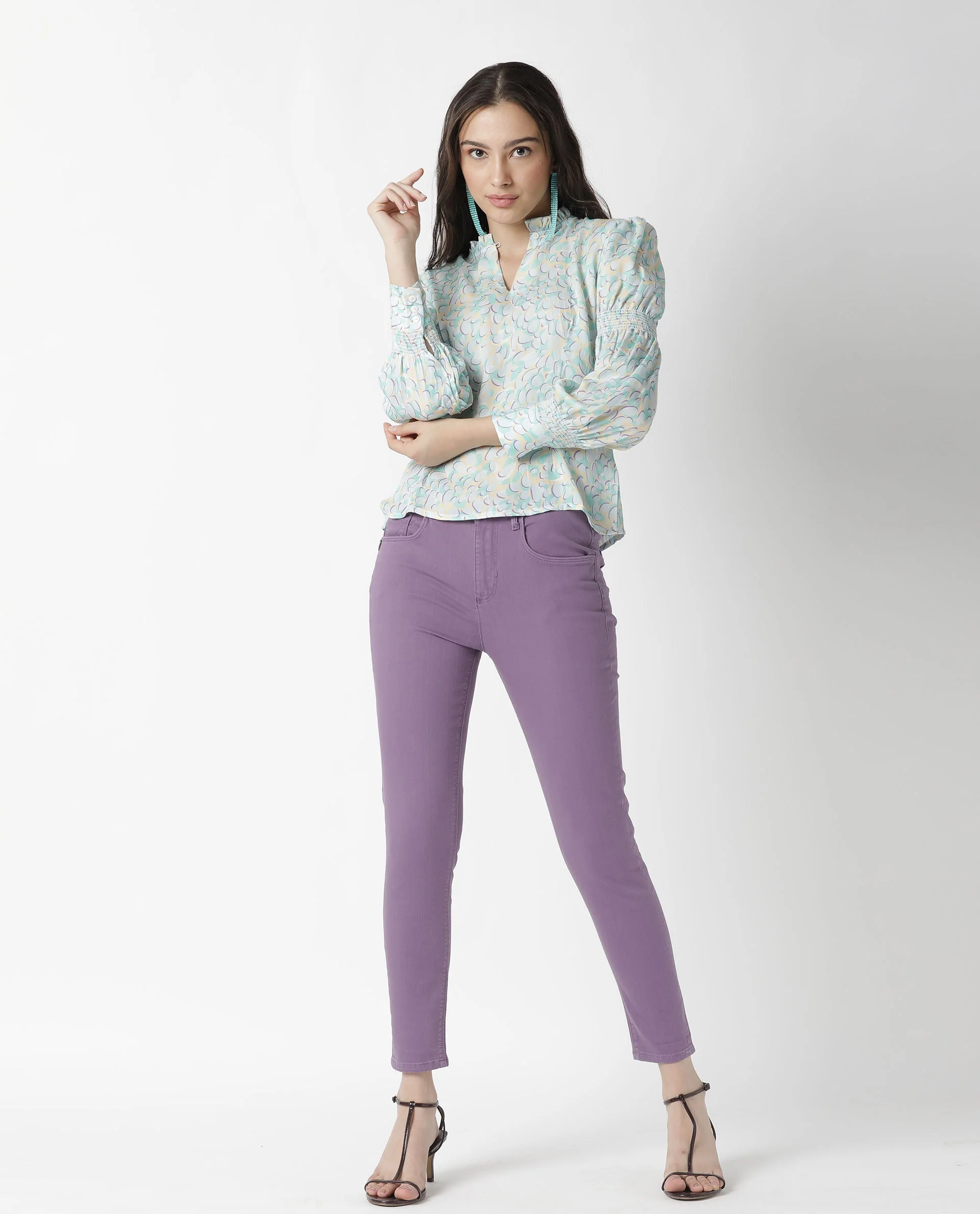 Rareism Women's Floor Purple Sweetheart Neck Printed Knee Length Slim Fit Top - Image 15