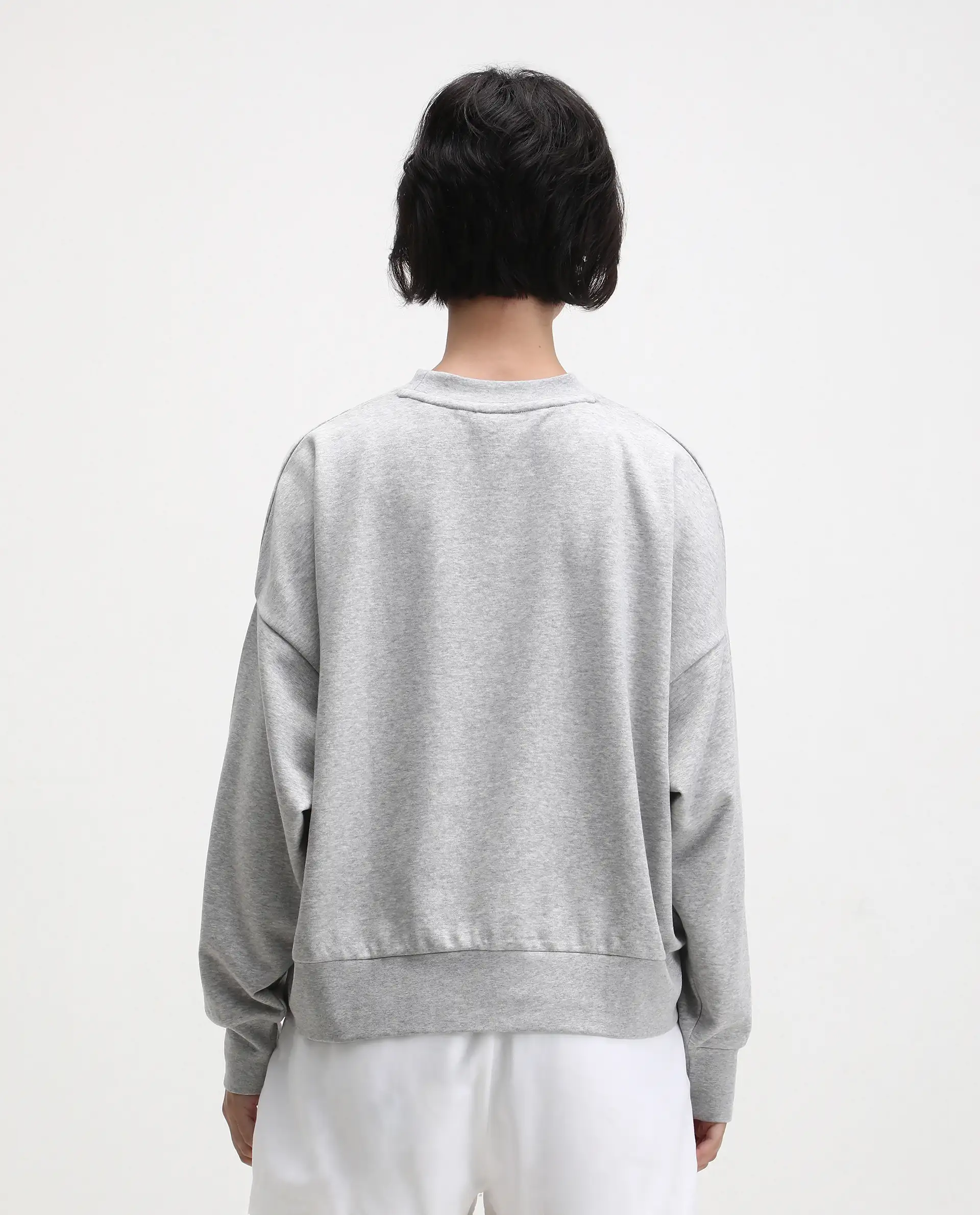 Rareism Women's Flor Light Grey Cotton Crew Neck Relaxed Fit Embroidered Sweatshirt - Image 7