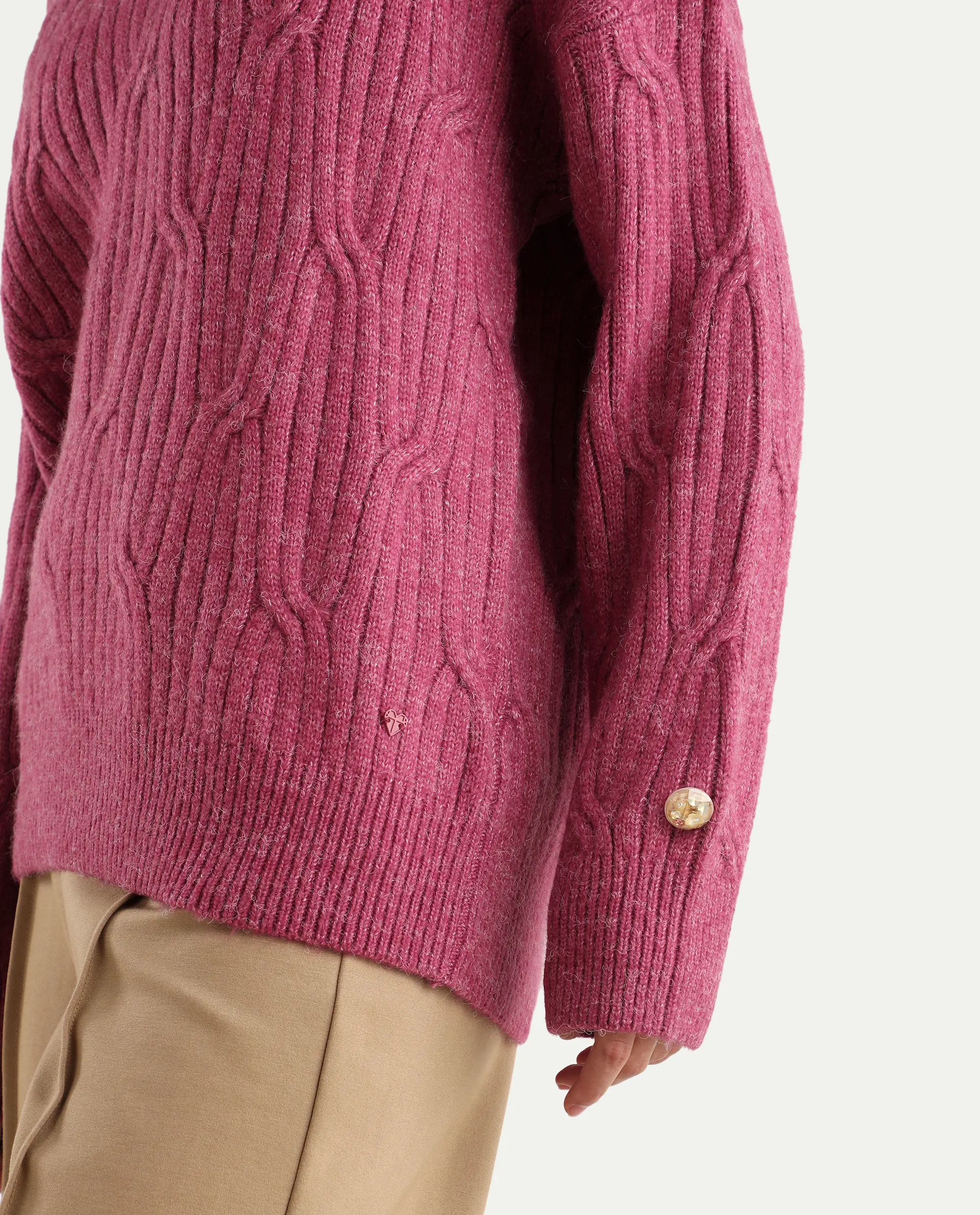 Rareism Women's Floran Pink Cotton Crew Neck Plain Relaxed Fit Sweater - Image 5