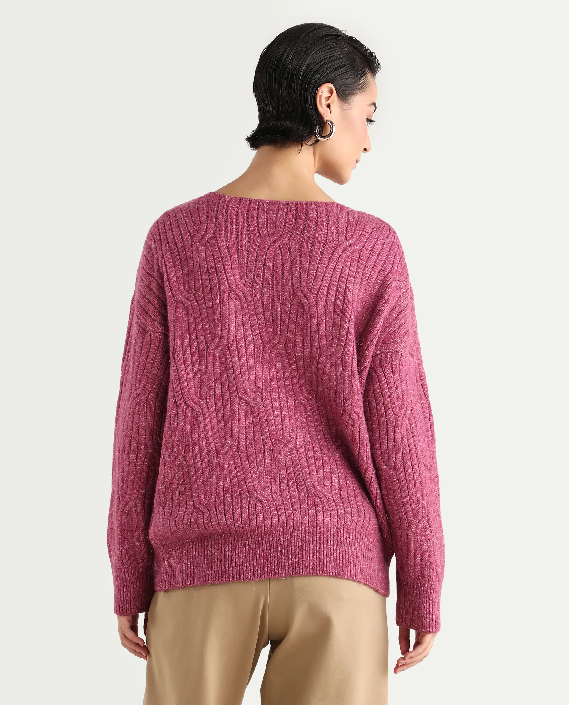 Rareism Women's Floran Pink Cotton Crew Neck Plain Relaxed Fit Sweater - Image 8