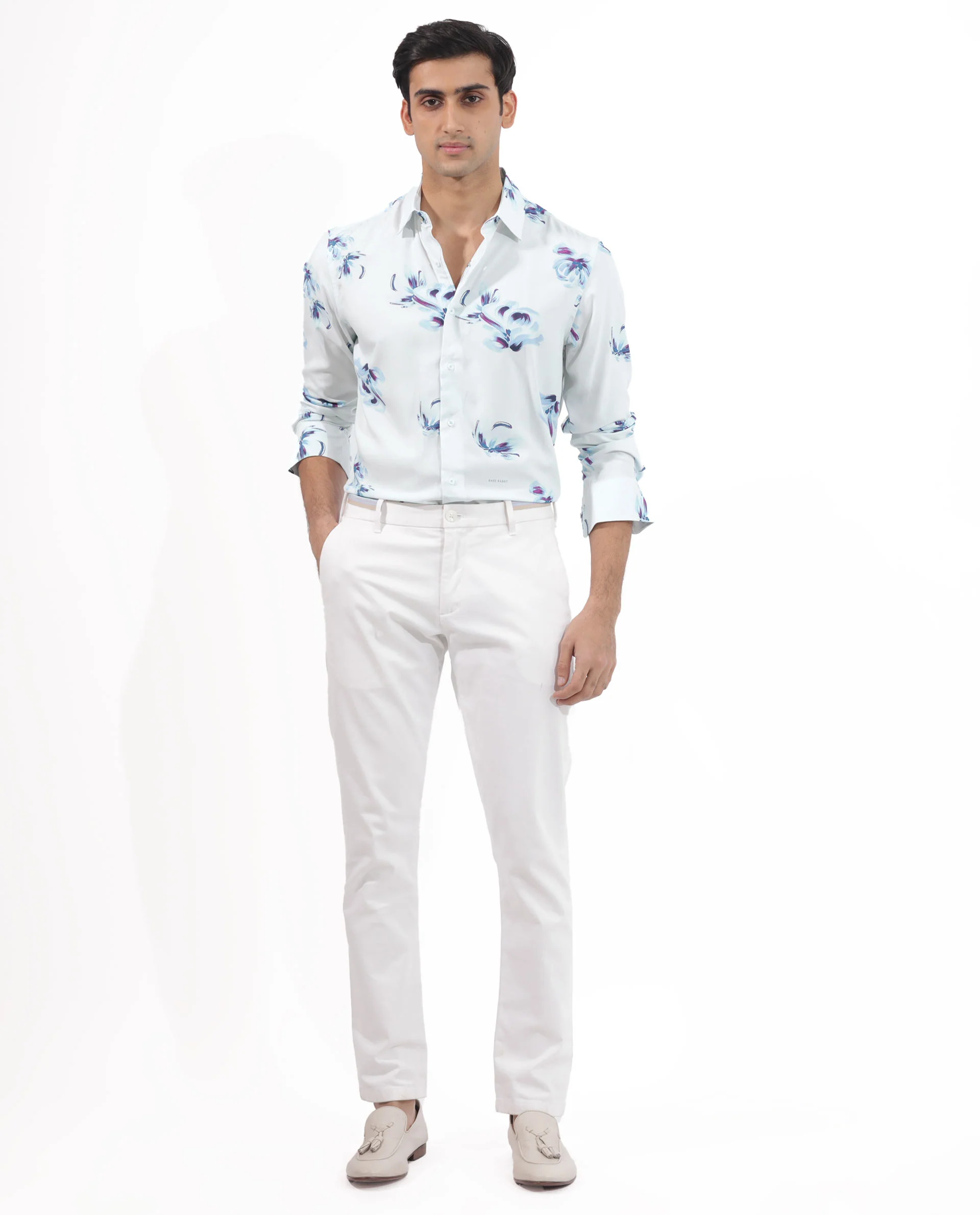 Rare Rabbit Men's Floren White Viscose Floral Print Regular Fit Full Sleeve Collared Shirt - Image 2