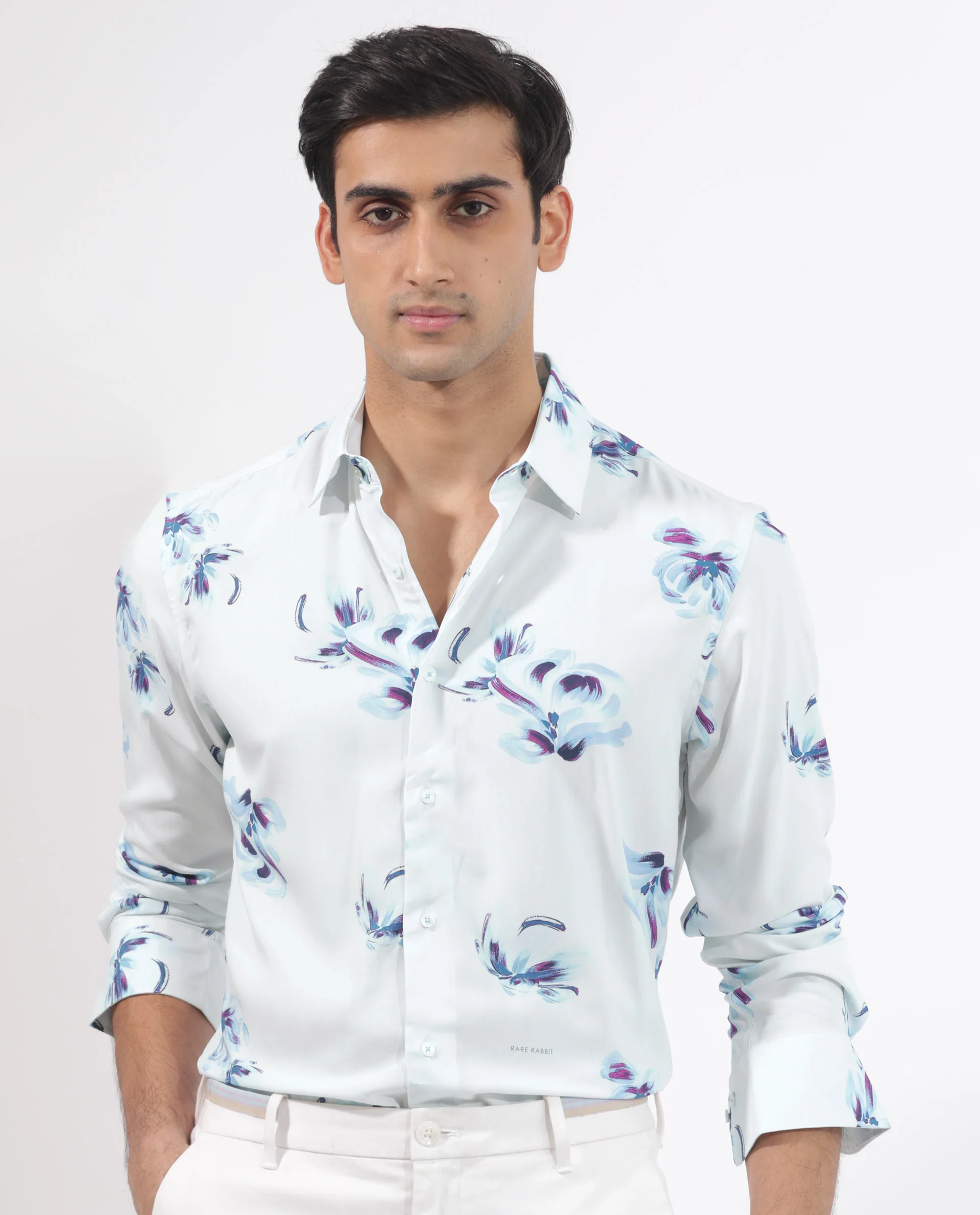 Rare Rabbit Men's Floren White Viscose Floral Print Regular Fit Full Sleeve Collared Shirt - Image 3