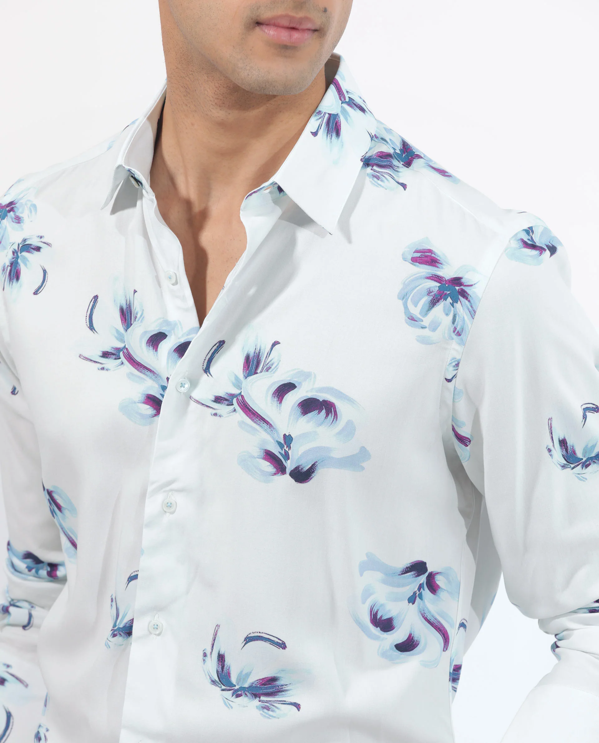 Rare Rabbit Men's Floren White Viscose Floral Print Regular Fit Full Sleeve Collared Shirt - Image 5