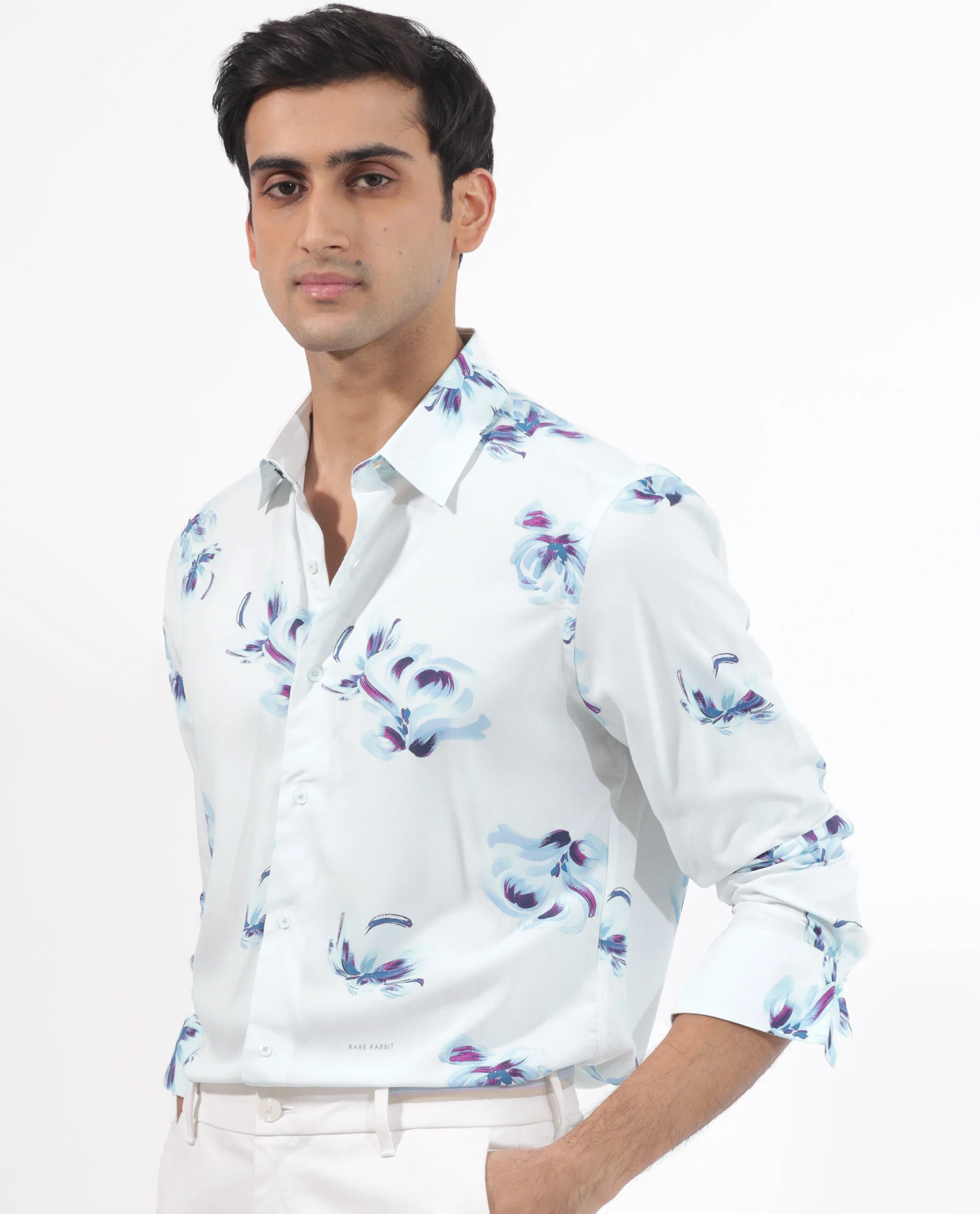 Rare Rabbit Men's Floren White Viscose Floral Print Regular Fit Full Sleeve Collared Shirt - Image 6