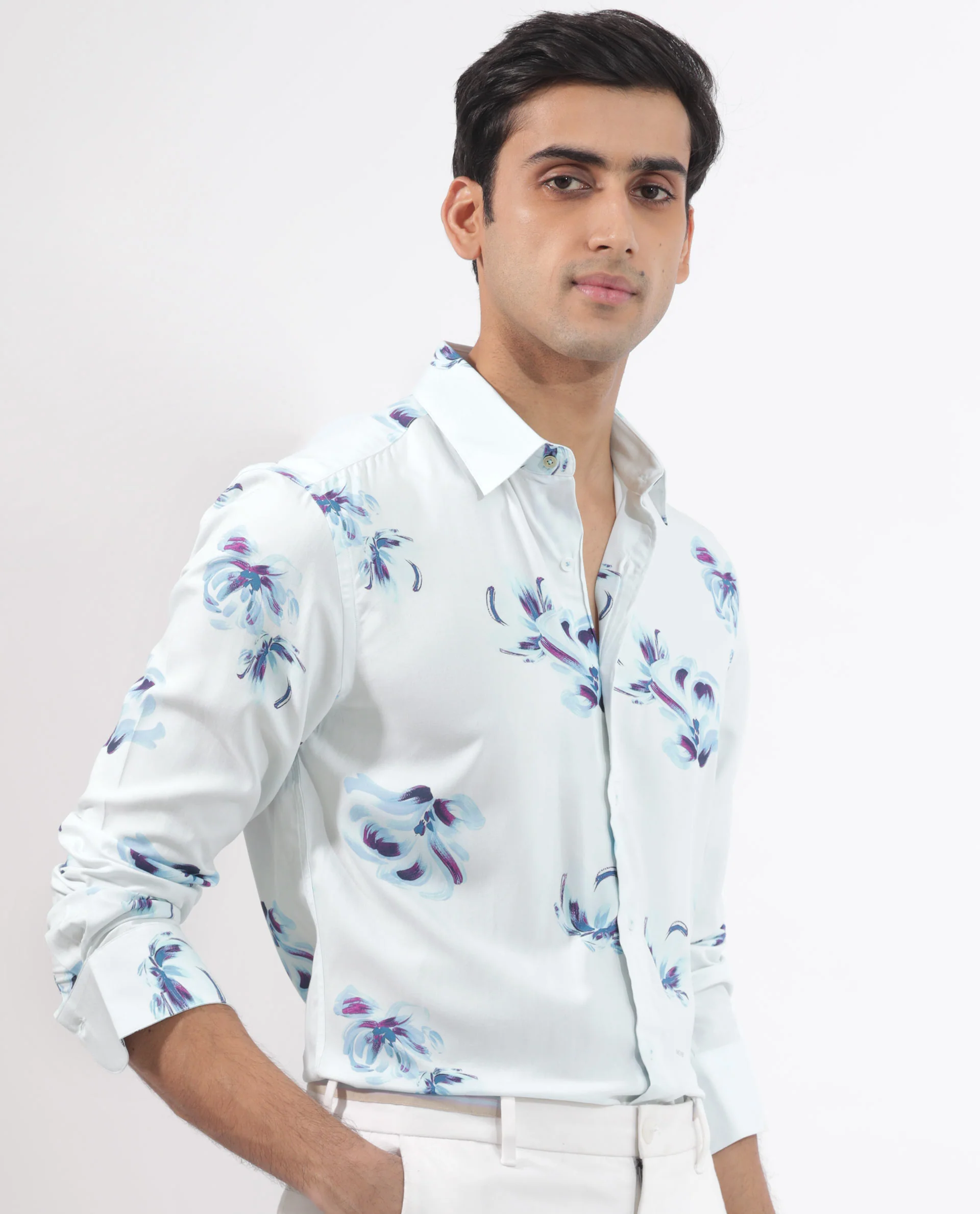 Rare Rabbit Men's Floren White Viscose Floral Print Regular Fit Full Sleeve Collared Shirt - Image 7