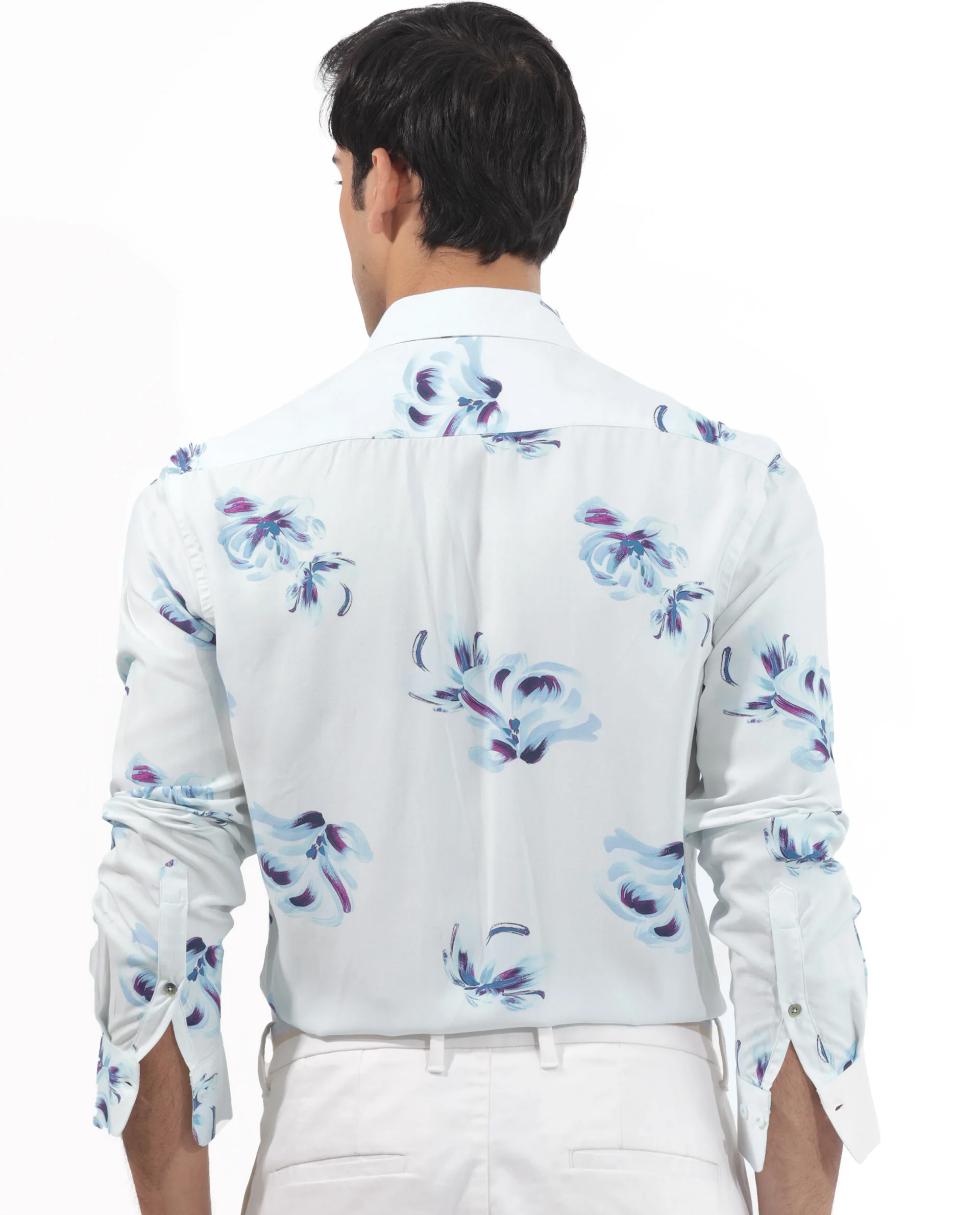 Rare Rabbit Men's Floren White Viscose Floral Print Regular Fit Full Sleeve Collared Shirt - Image 8