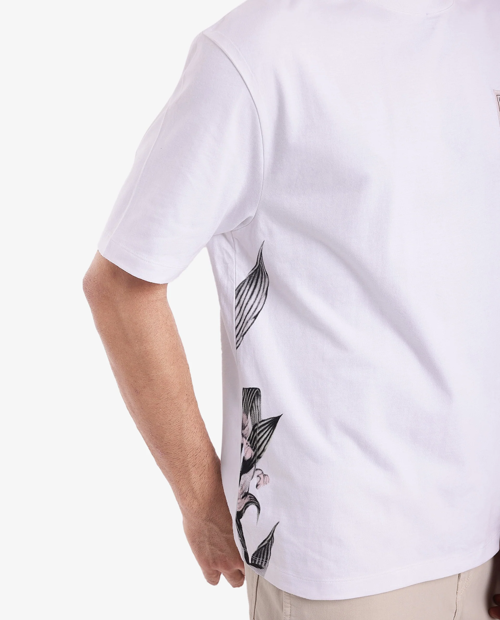 Rare Rabbit Men's Flores White Cotton Graphic Print Oversized Fit Half Sleeve Crew Neck T-Shirt - Image 2