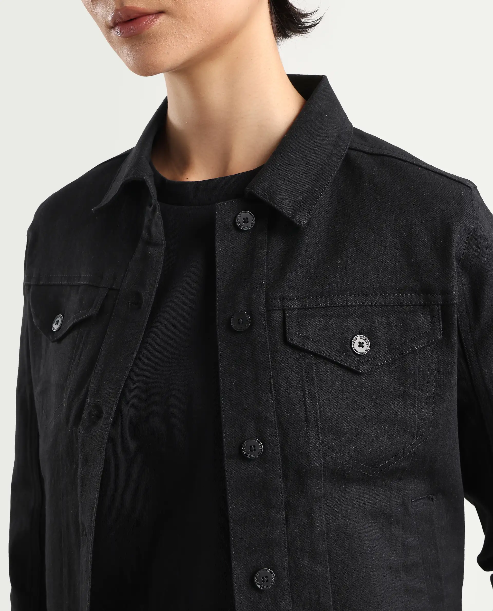 Rareism Women's Floria Black Cotton Blend Drop Collar Plain Cuffed Sleeve Regular Fit Jacket - Image 5