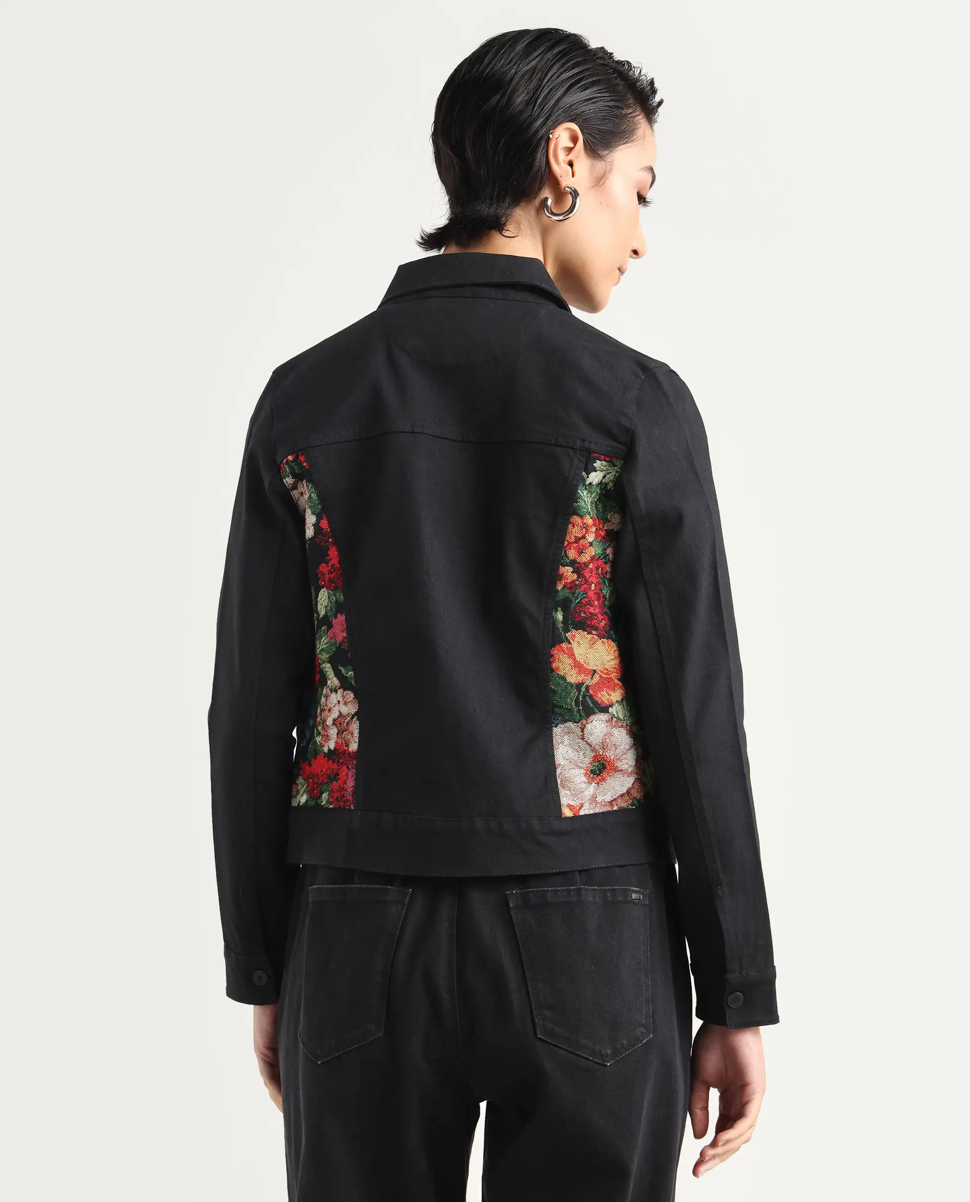Rareism Women's Floria Black Cotton Blend Drop Collar Plain Cuffed Sleeve Regular Fit Jacket - Image 8