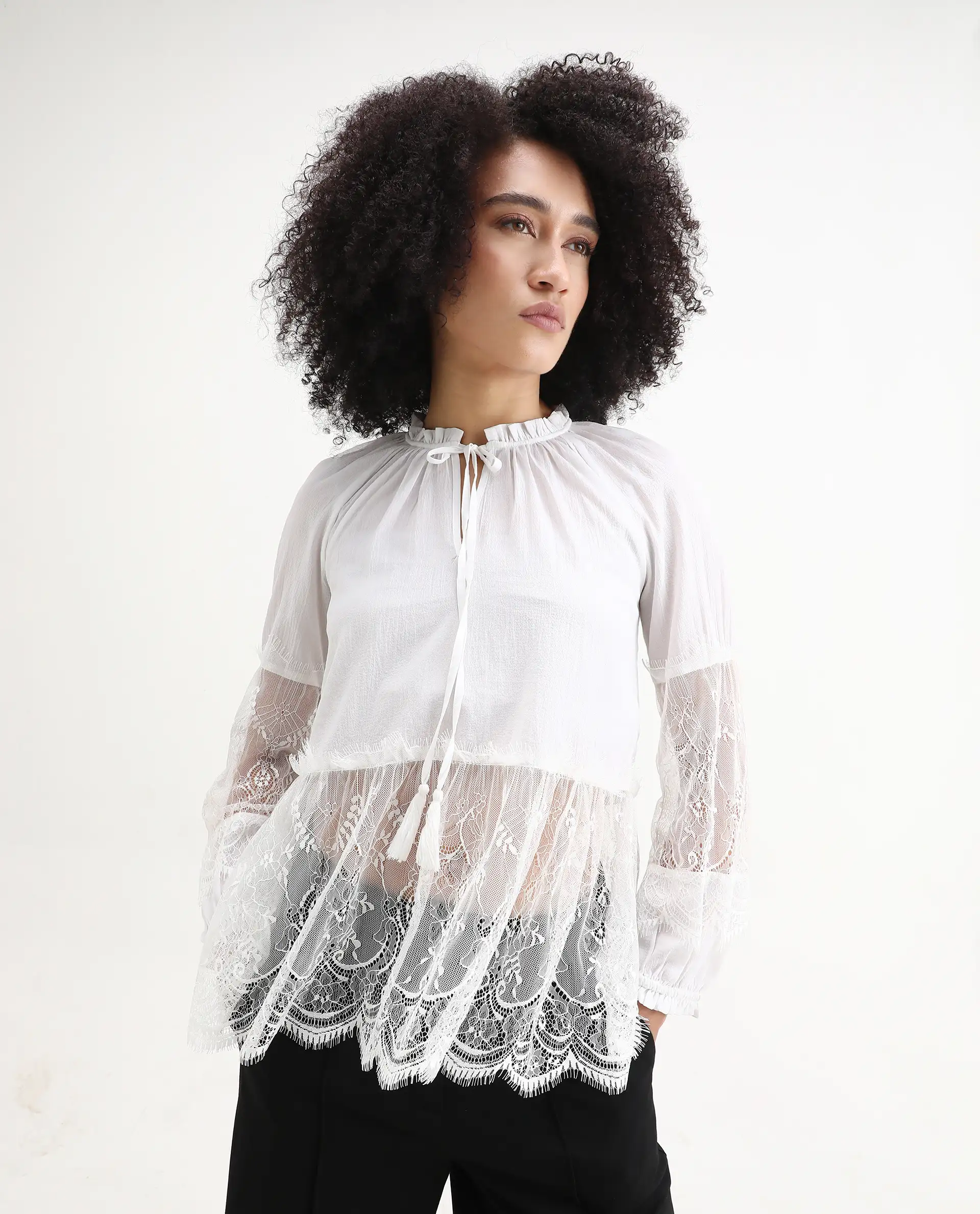 Rareism Women's Florida White Sweetheart Neck Plain Raglan Sleeve Relaxed Fit Top