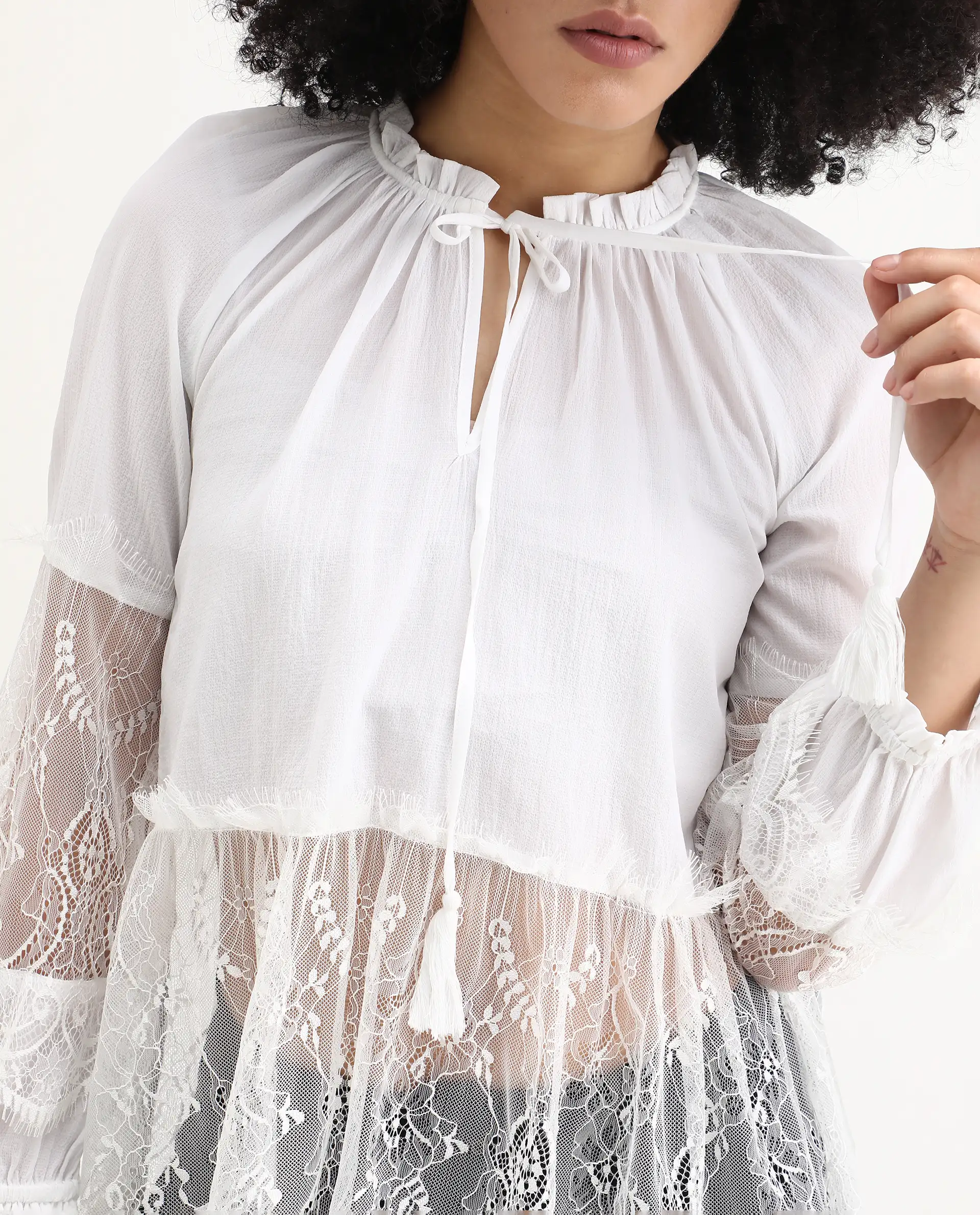 Rareism Women's Florida White Sweetheart Neck Plain Raglan Sleeve Relaxed Fit Top - Image 3