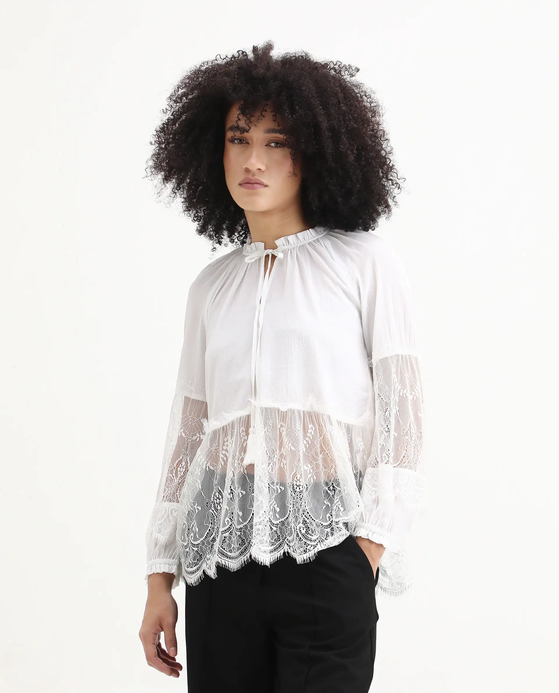 Rareism Women's Florida White Sweetheart Neck Plain Raglan Sleeve Relaxed Fit Top - Image 4