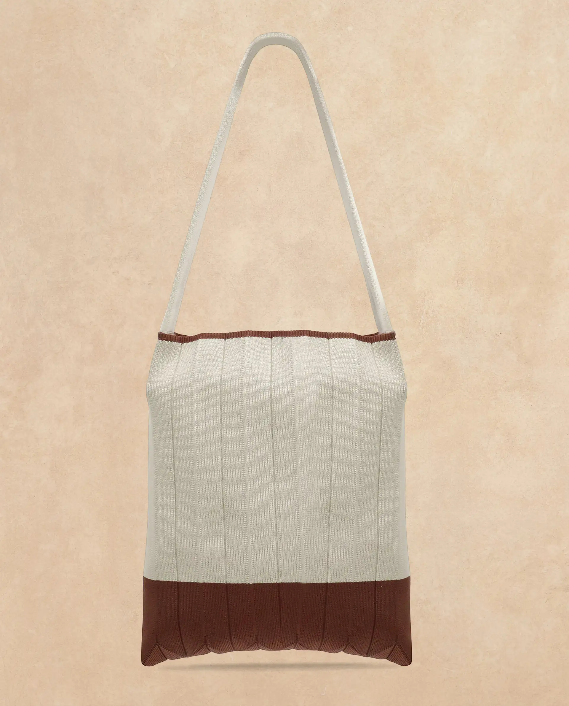 Rareism Articale Women Flounce Beige Fabric Polyester Colorblock Knitted Tote Bag - Image 5
