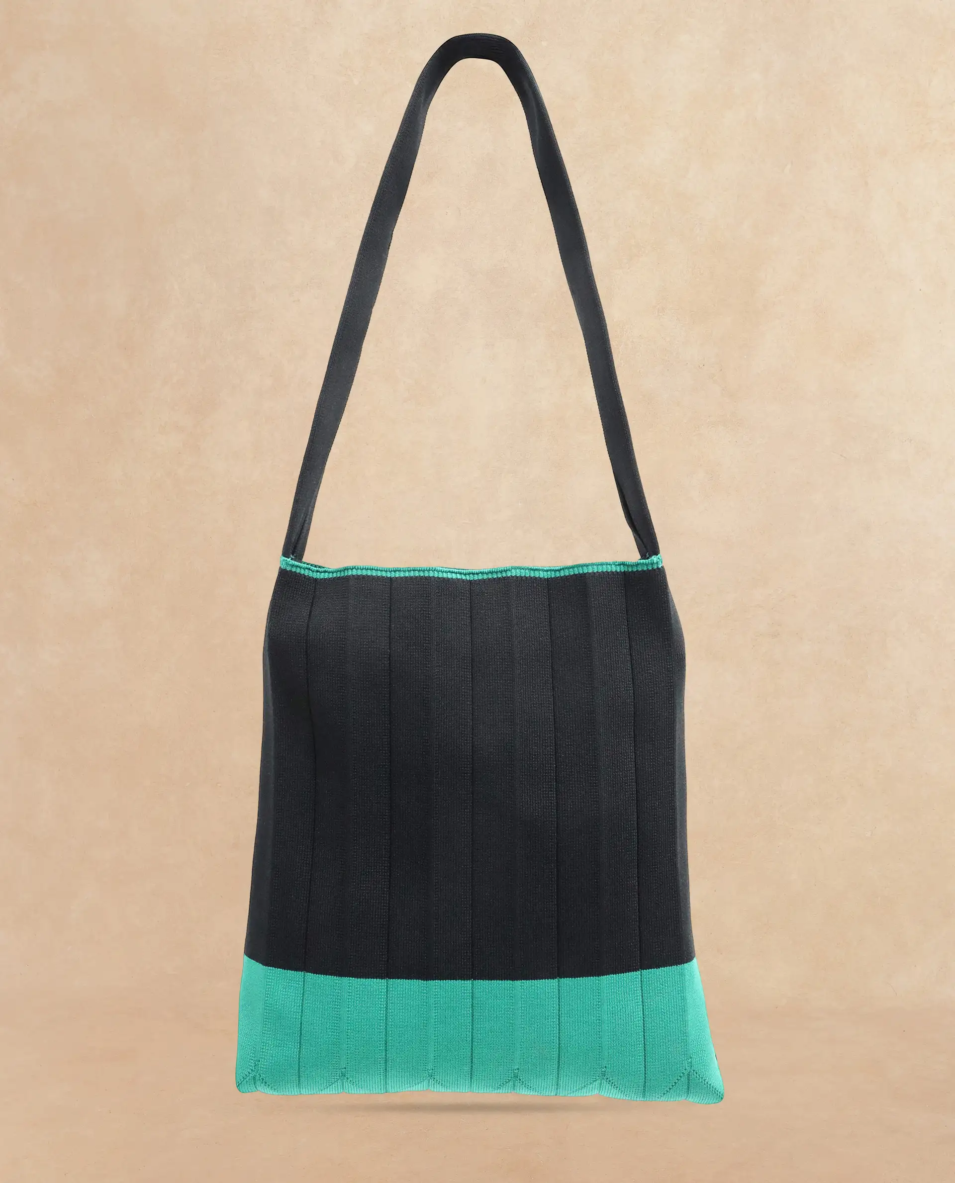 Rareism Articale Women Flounce Black Fabric Polyester Fabric Colorblock Knitted Tote Bag - Image 2