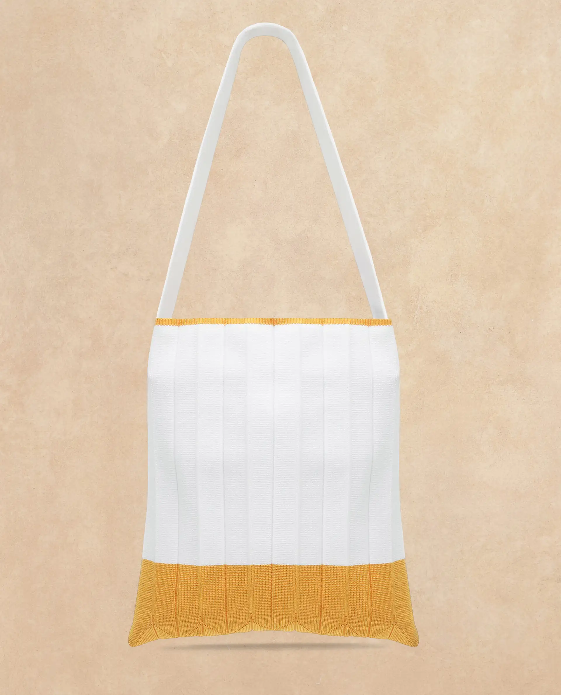 Rareism Articale Women Flounce Off White Polyester Fabric Colorblock Knitted Tote Bag - Image 8