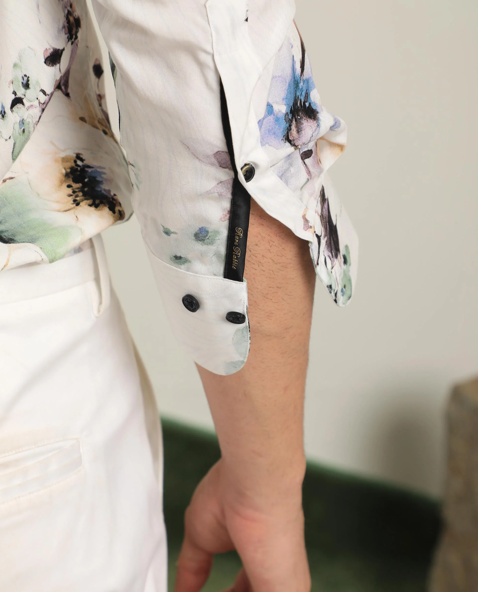 Rare Rabbit Men's Flowey White Viscose Floral Print Regular Fit Full Sleeve Collared Shirt - Image 5