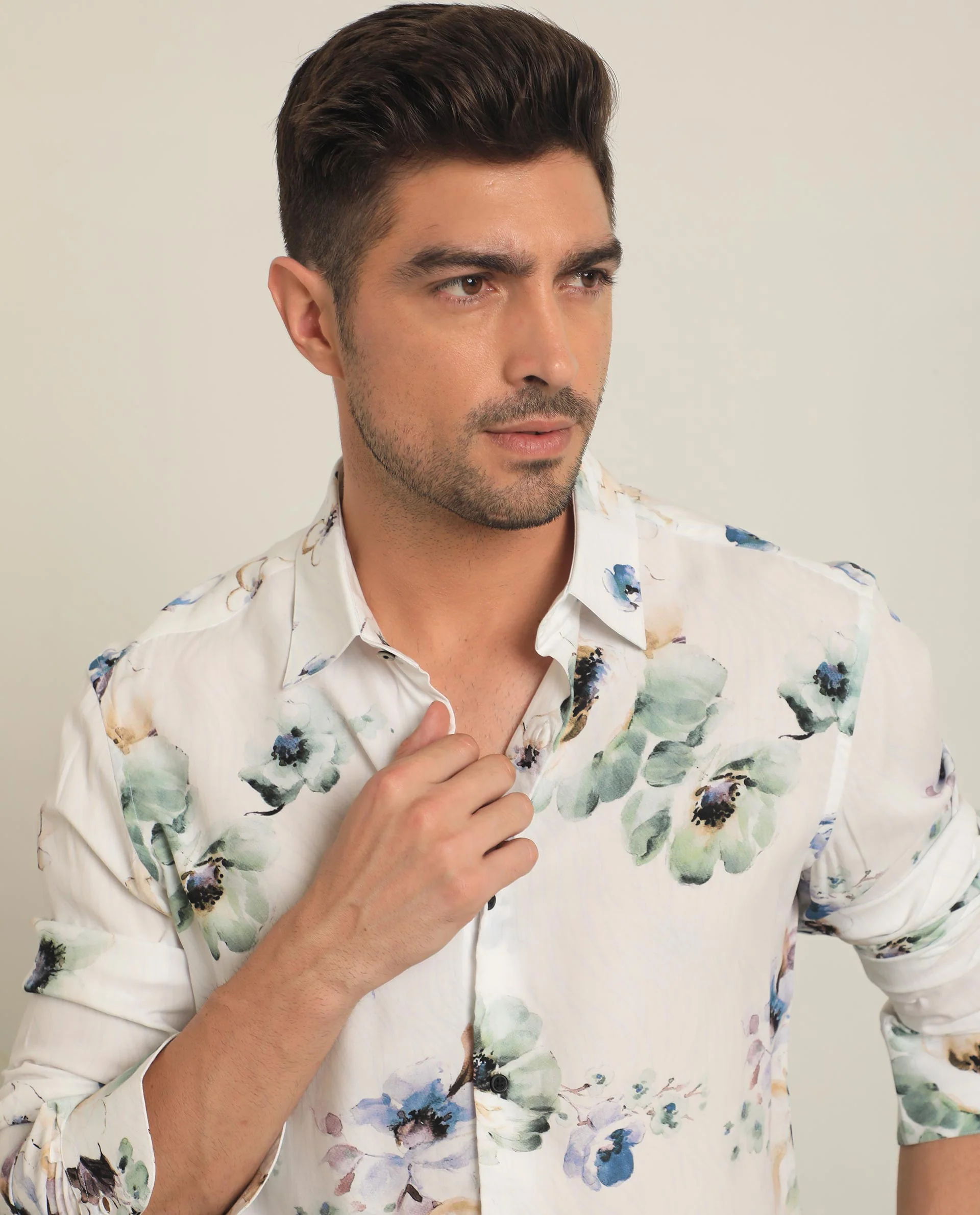 Rare Rabbit Men's Flowey White Viscose Floral Print Regular Fit Full Sleeve Collared Shirt - Image 6