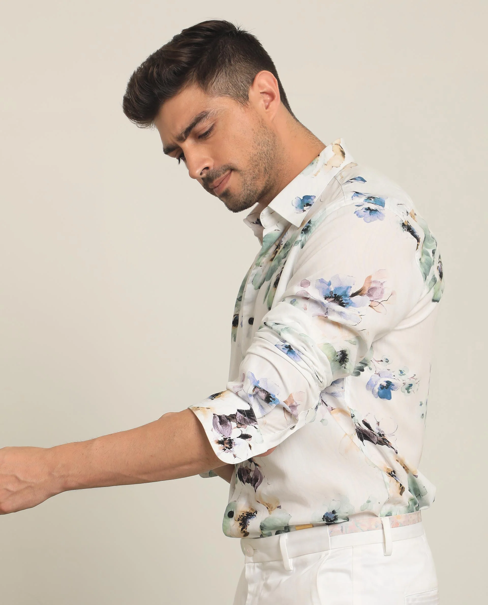 Rare Rabbit Men's Flowey White Viscose Floral Print Regular Fit Full Sleeve Collared Shirt - Image 7